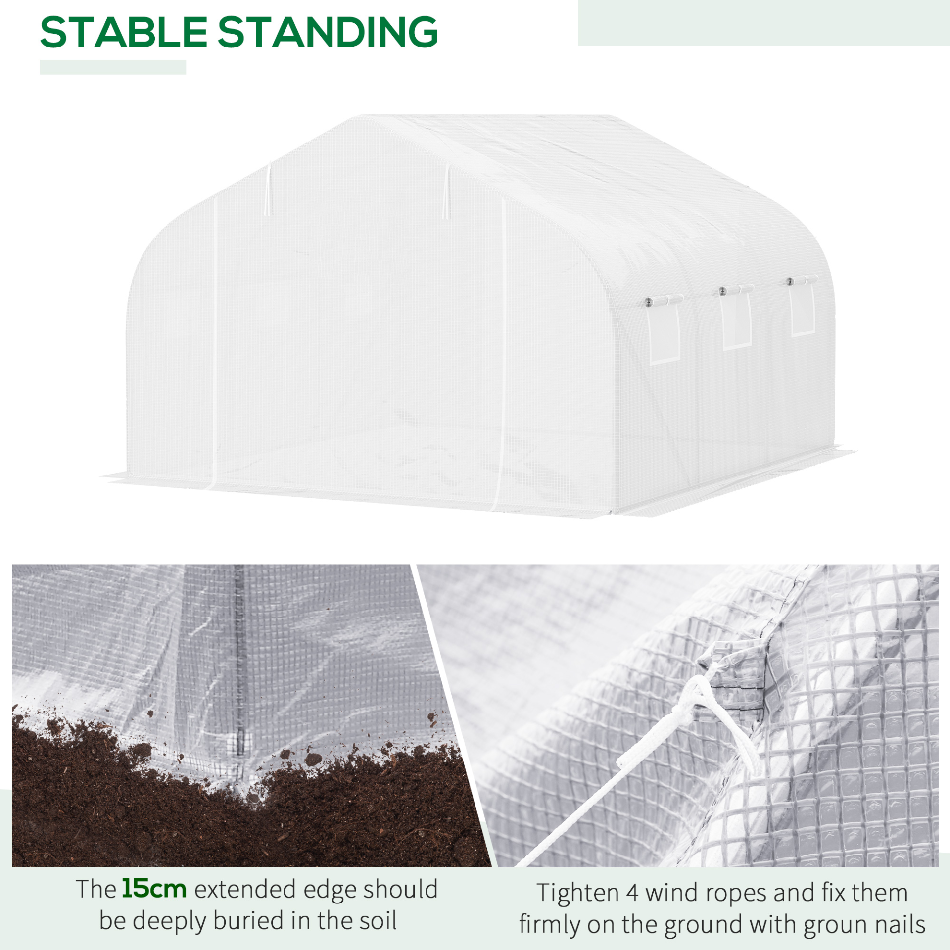 Walk-In Polytunnel Greenhouse 4.5 x 3 x 2m, White