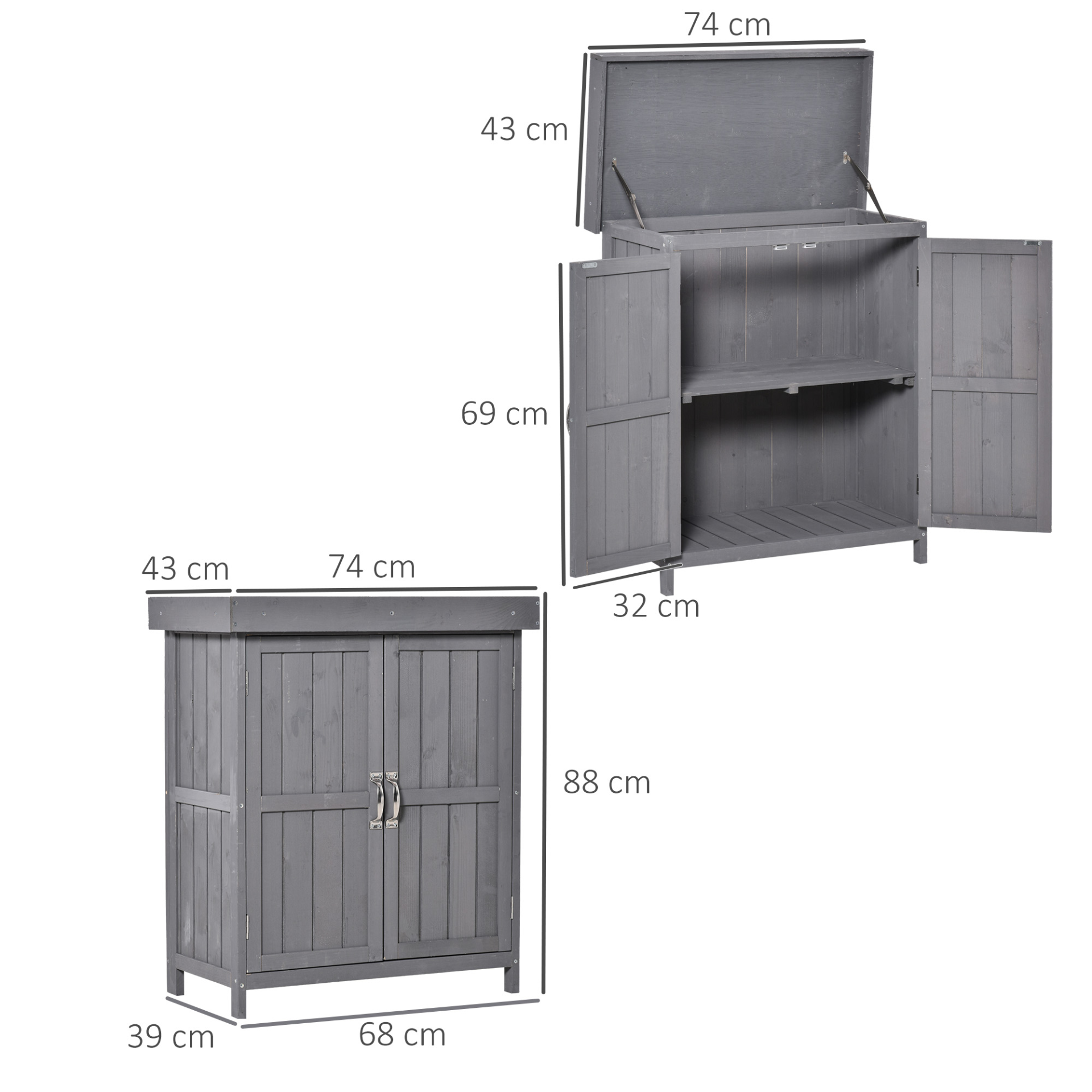 Grey Outdoor Garden Storage Shed  74 x 43 x 88cm