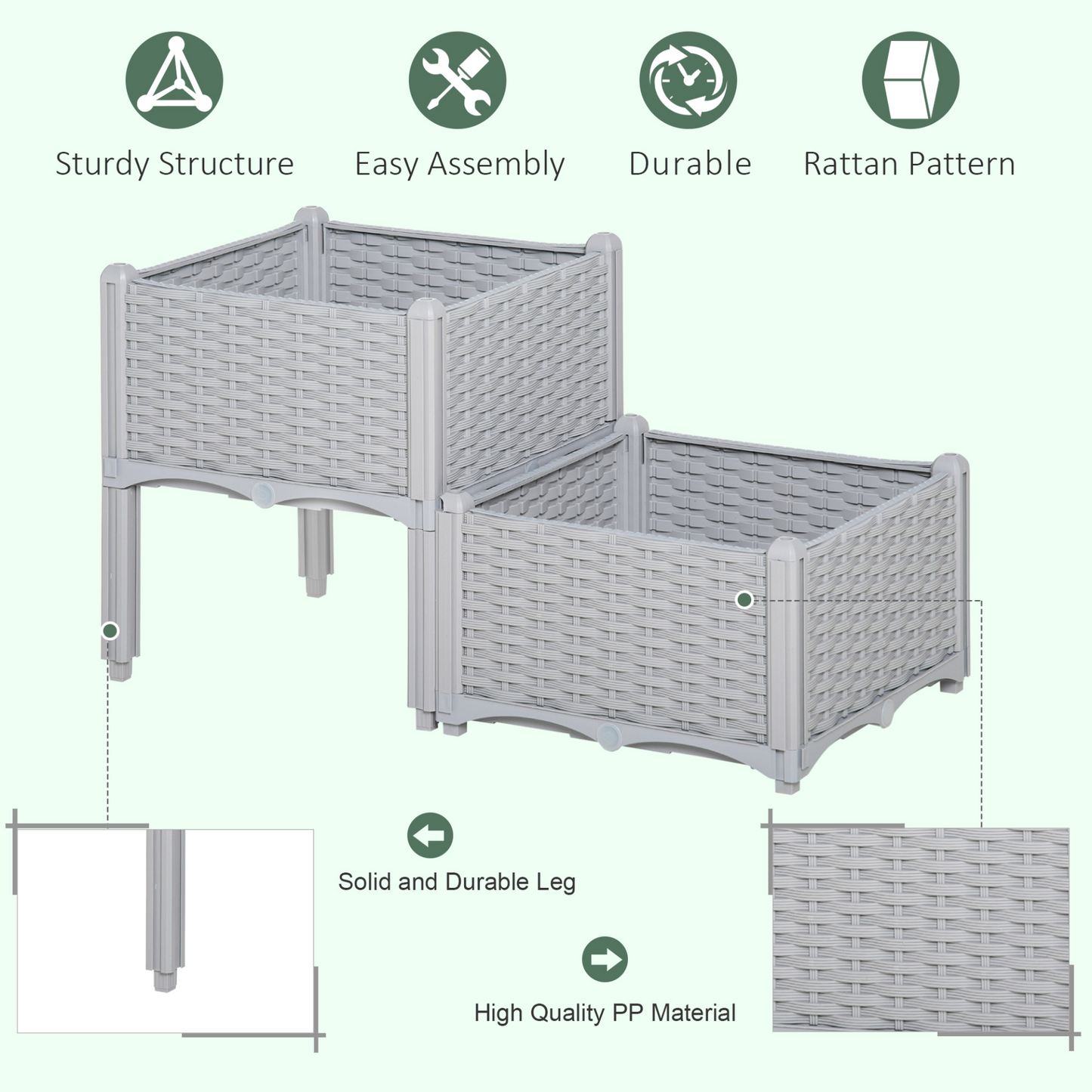 Set of 2 26L Garden Raised Bed- Grey