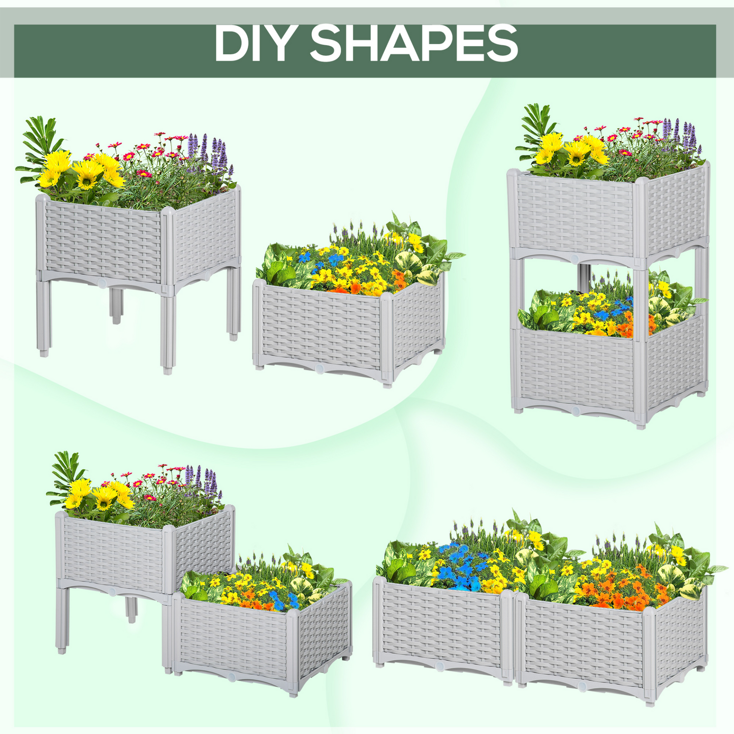 Set of 2 26L Garden Raised Bed- Grey