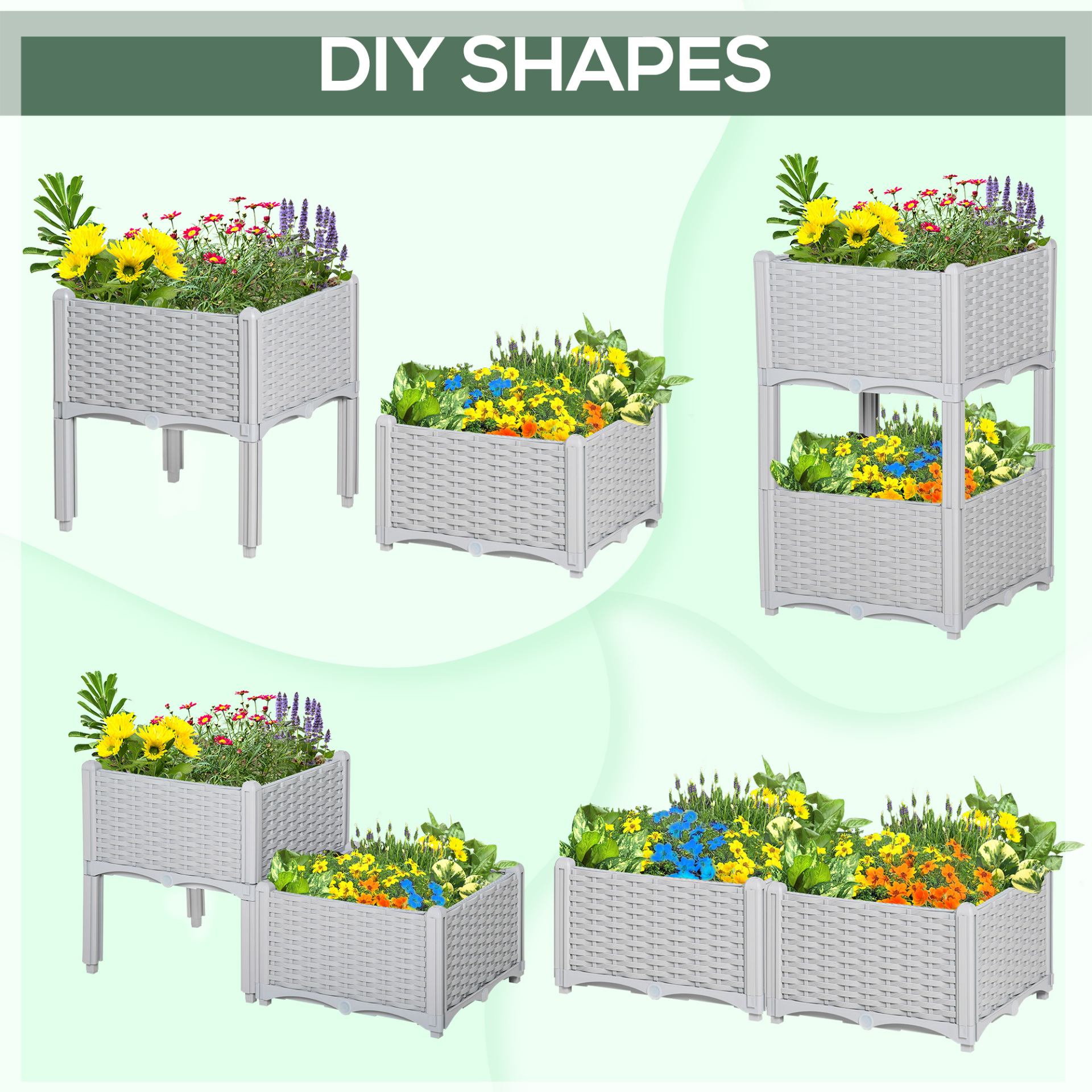 Set of 2 26L Garden Raised Bed- Grey