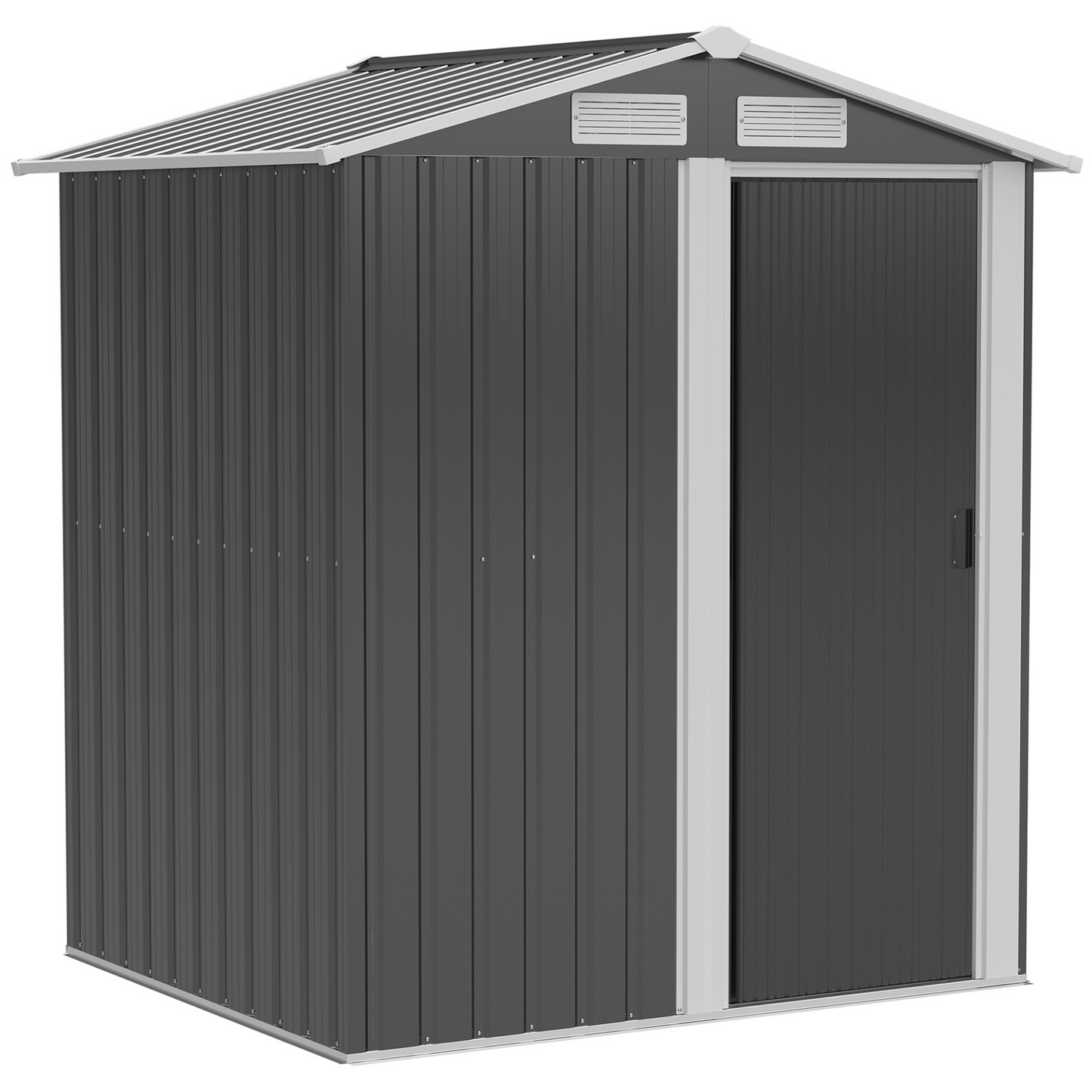 5ft x 4ft Garden Metal Storage Shed with Sliding Door, Sloped Roof and Floor Foundation Grey