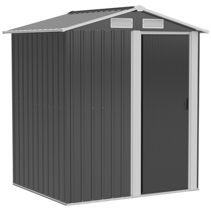 5ft x 4ft Garden Metal Storage Shed with Sliding Door, Sloped Roof and Floor Foundation Grey