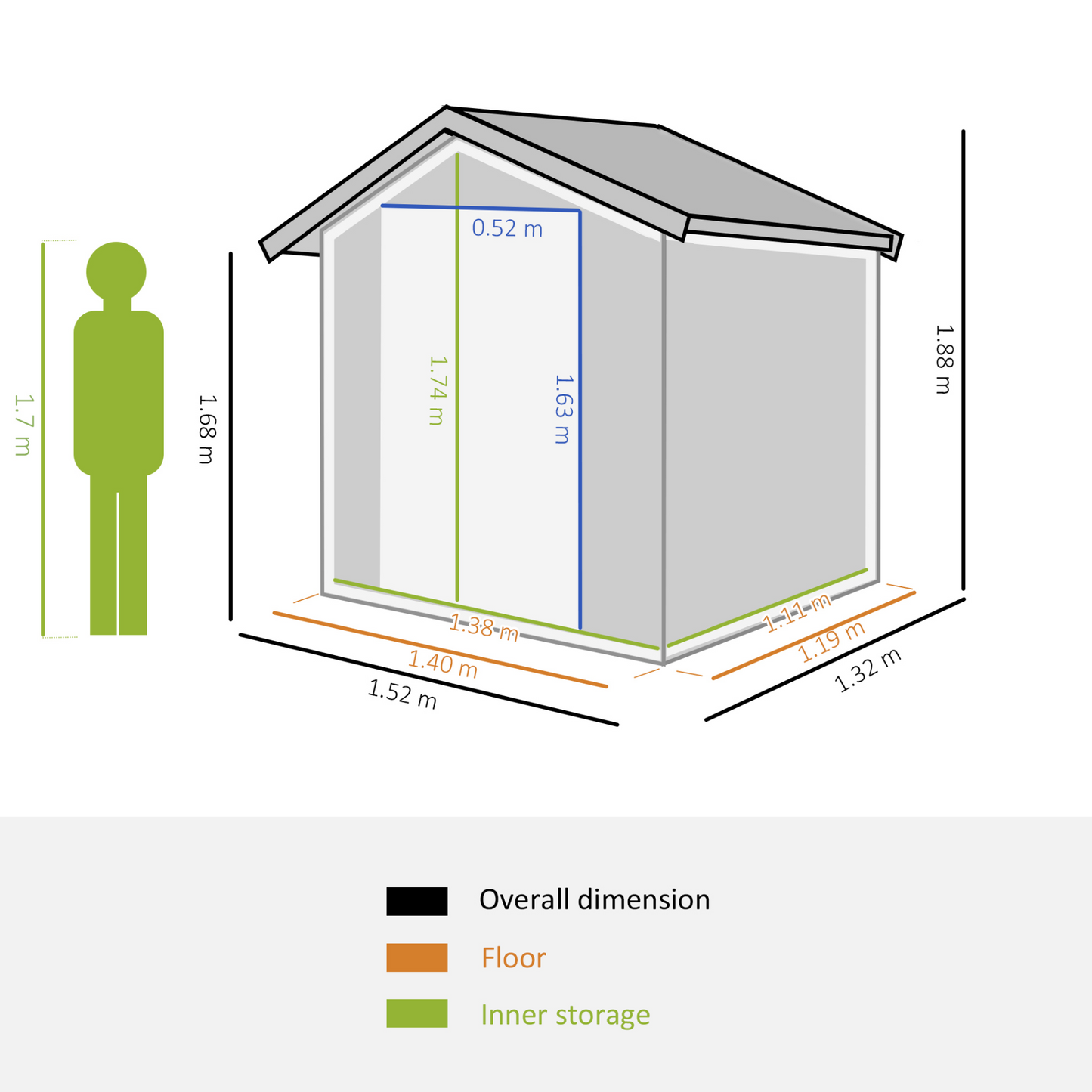 5ft x 4ft Garden Metal Storage Shed with Sliding Door, Sloped Roof and Floor Foundation Grey