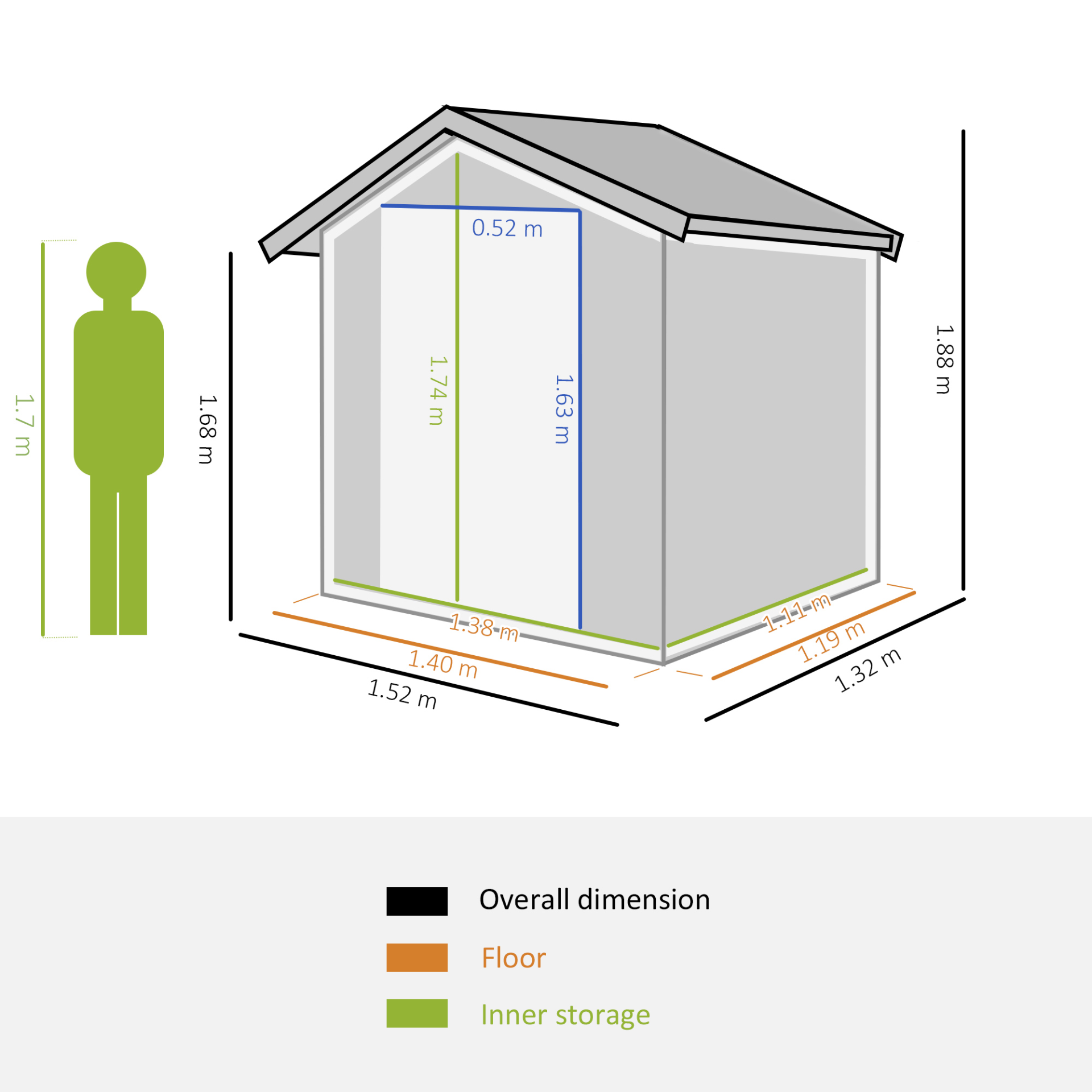 5ft x 4ft Garden Metal Storage Shed with Sliding Door, Sloped Roof and Floor Foundation Grey