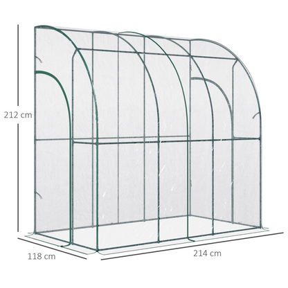 Outdoor Walk-In Lean to Wall Tunnel Greenhouse 214cm x 118cm x 212cm