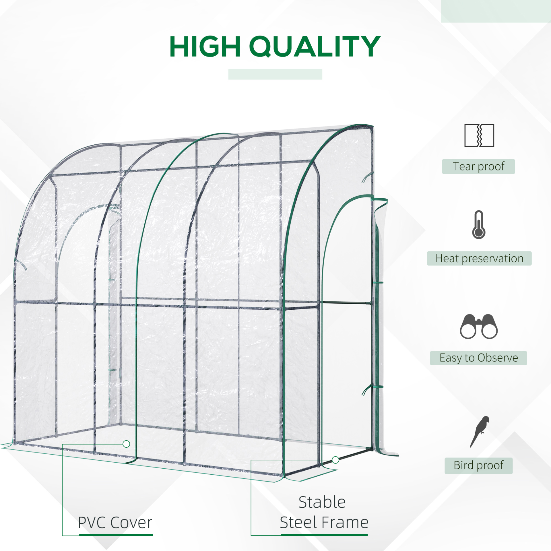 Outdoor Walk-In Lean to Wall Tunnel Greenhouse 214cm x 118cm x 212cm