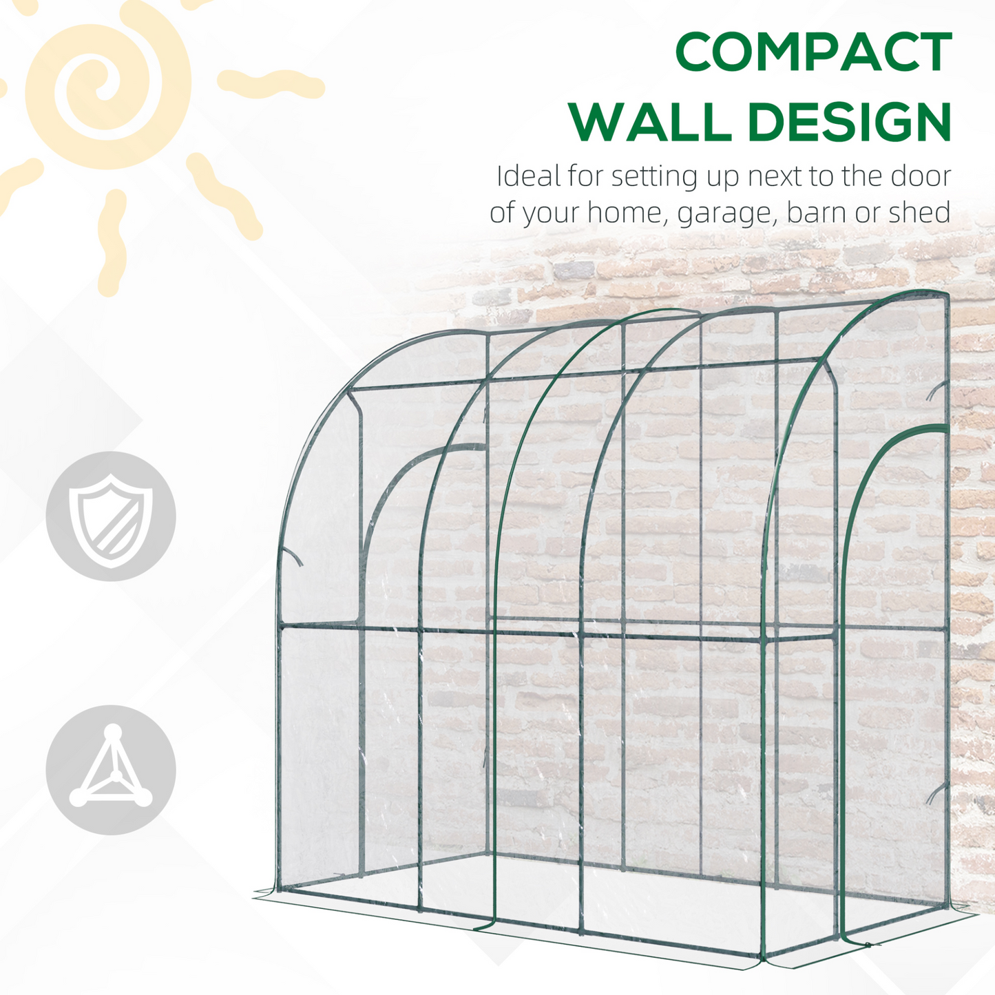 Outdoor Walk-In Lean to Wall Tunnel Greenhouse 214cm x 118cm x 212cm