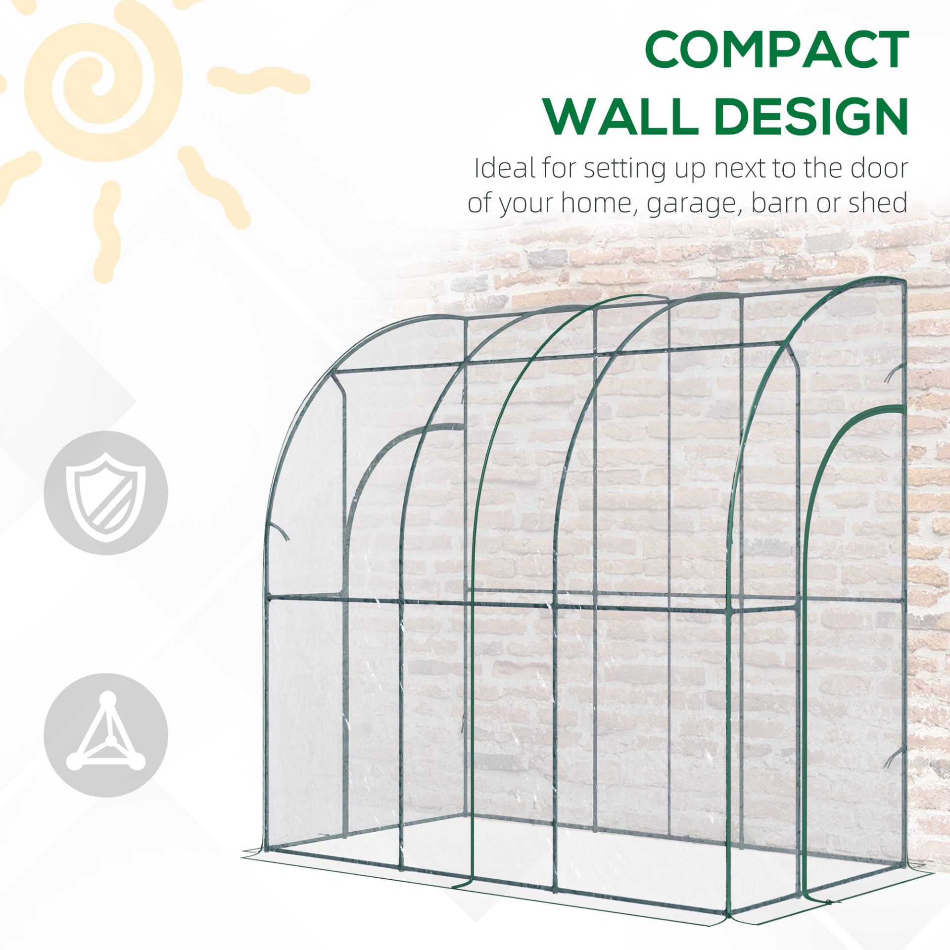 Outdoor Walk-In Lean to Wall Tunnel Greenhouse 214cm x 118cm x 212cm