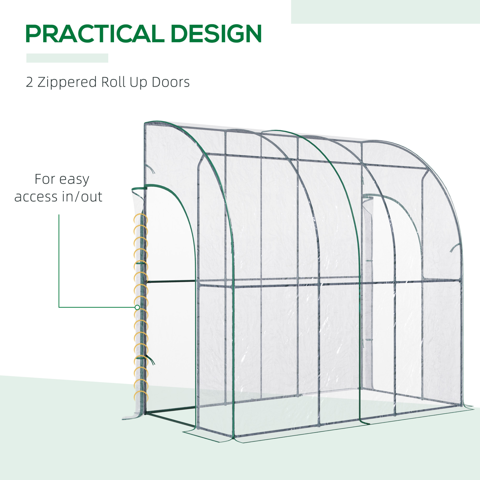 Outdoor Walk-In Lean to Wall Tunnel Greenhouse 214cm x 118cm x 212cm