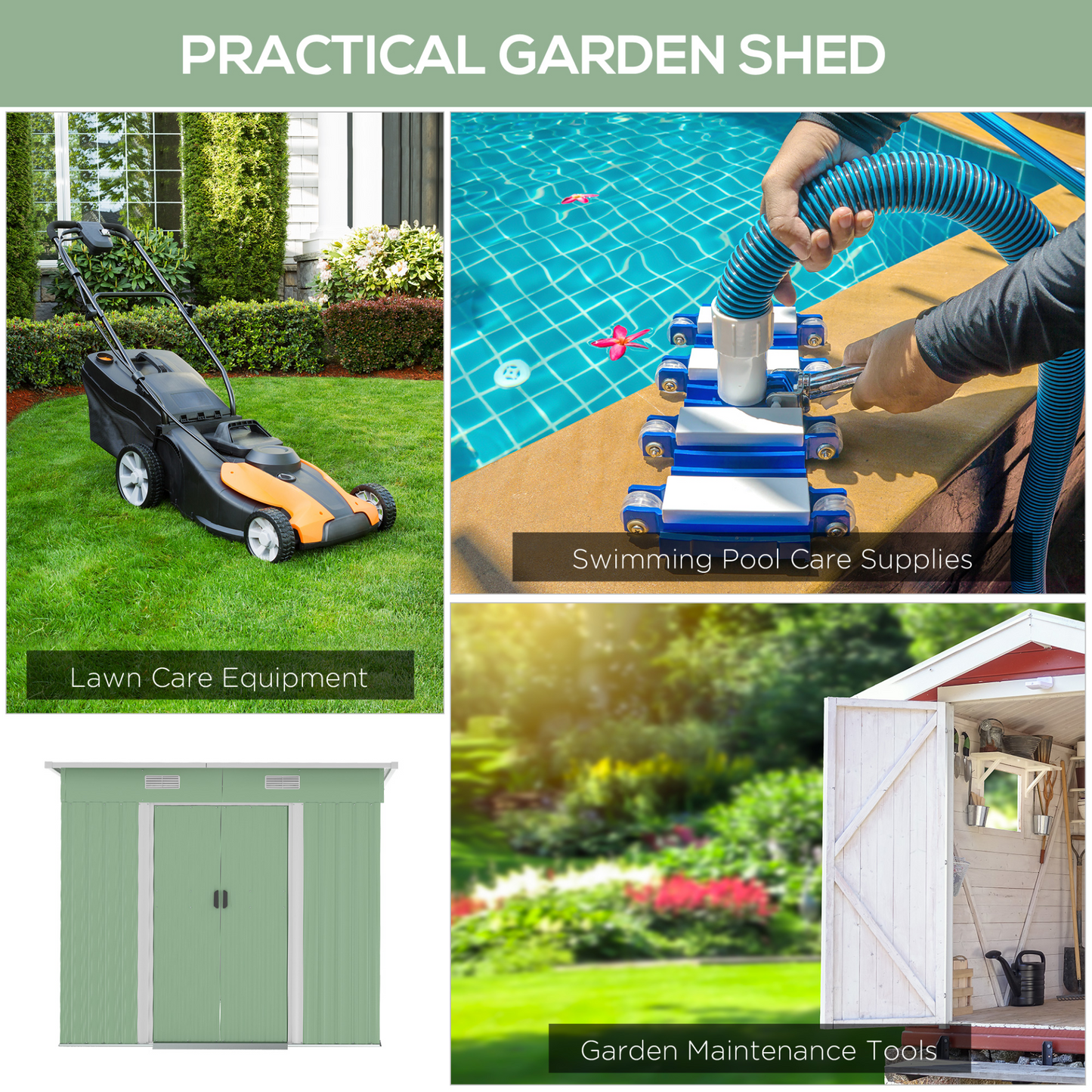 7 x 4ft Outdoor Garden Metal Storage Shed Light Green