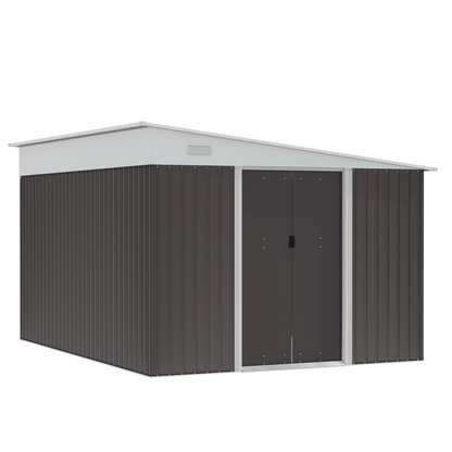 11.3 x 9.2ft Garden Metal Storage Shed Double Sliding Doors & 2 Air Vents Grey