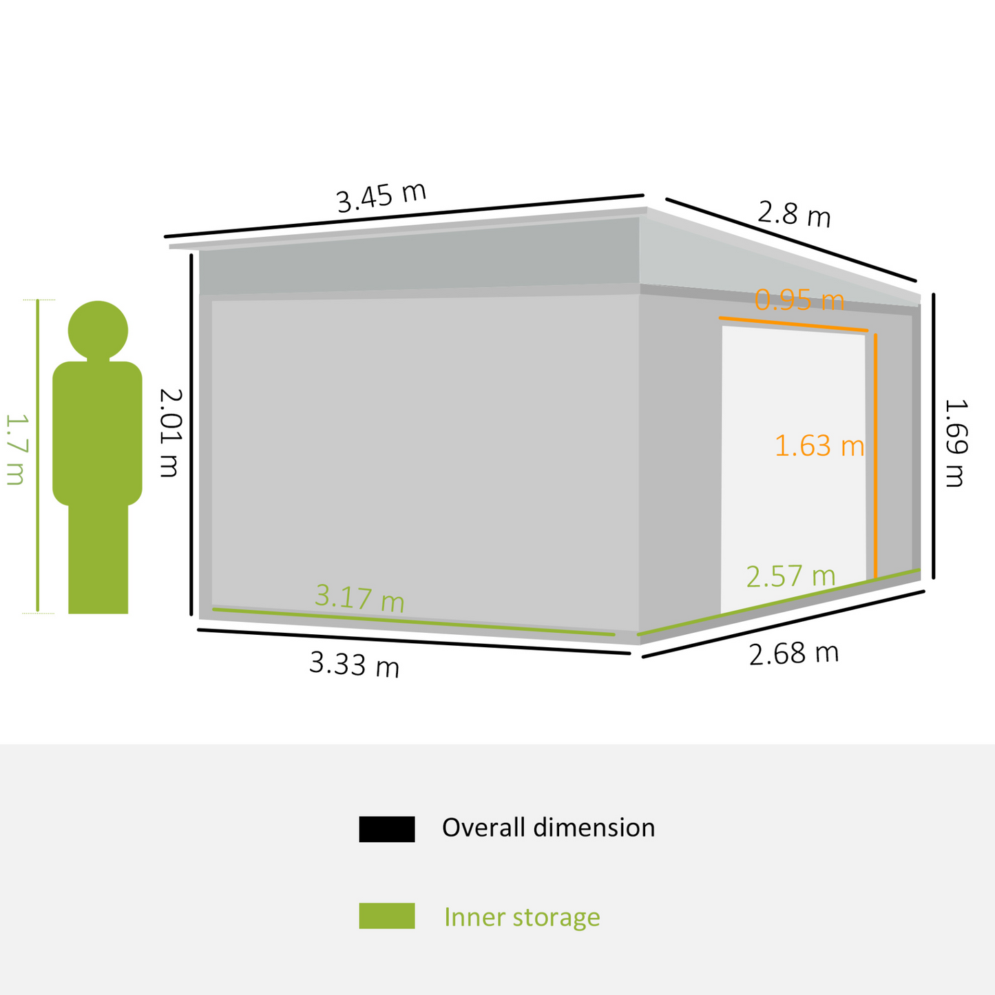 11.3 x 9.2ft Garden Metal Storage Shed Double Sliding Doors & 2 Air Vents Grey