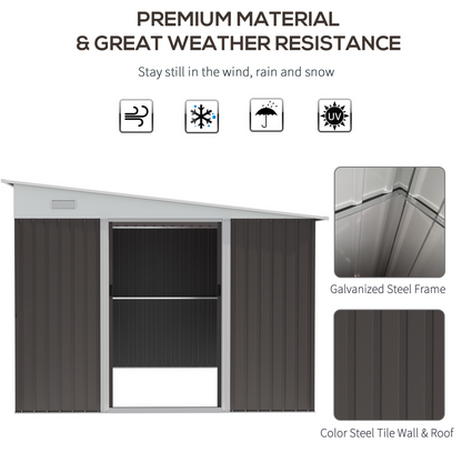 11.3 x 9.2ft Garden Metal Storage Shed Double Sliding Doors & 2 Air Vents Grey