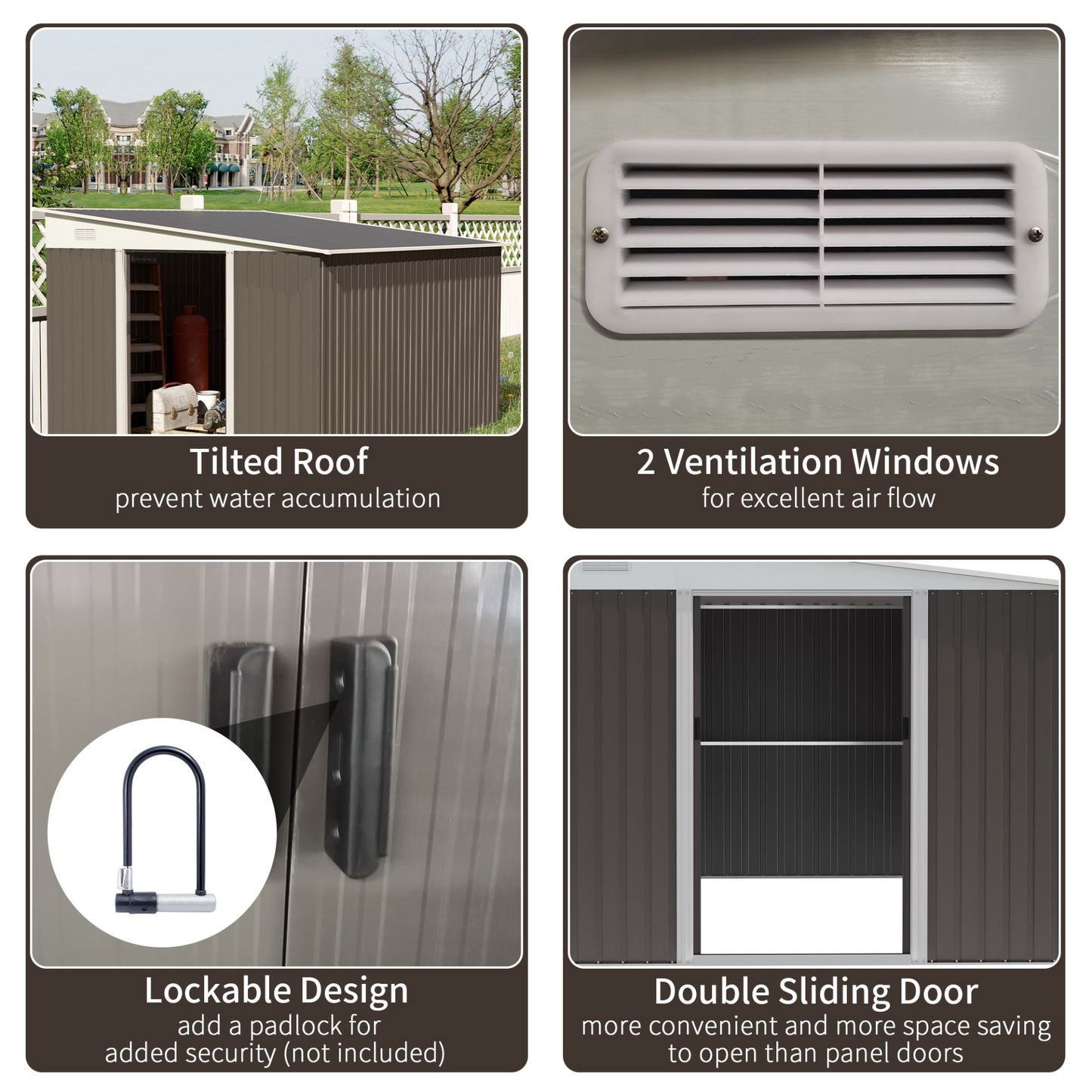 11.3 x 9.2ft Garden Metal Storage Shed Double Sliding Doors & 2 Air Vents Grey