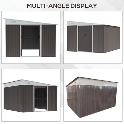 11.3 x 9.2ft Garden Metal Storage Shed Double Sliding Doors & 2 Air Vents Grey