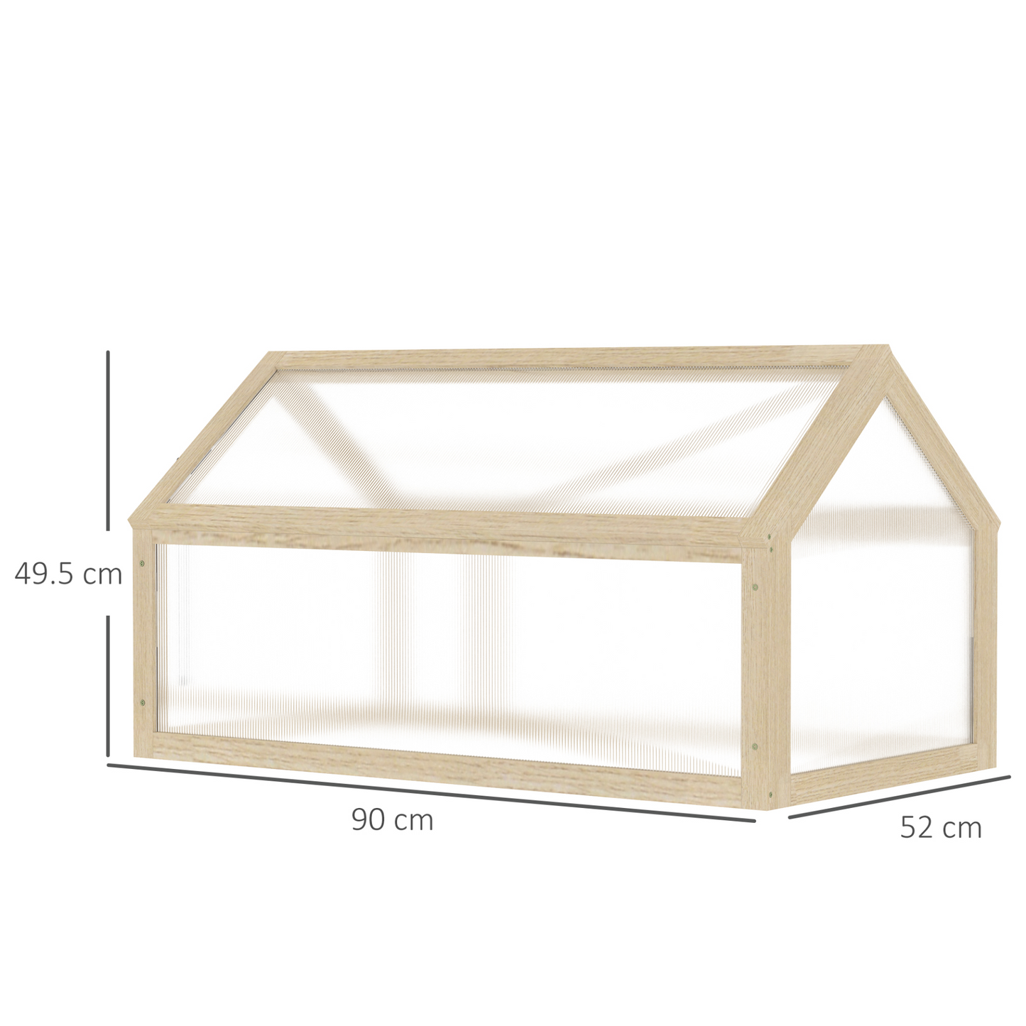 Wooden Polycarbonate Grow House with Openable Top 90 x 52 x 50cm