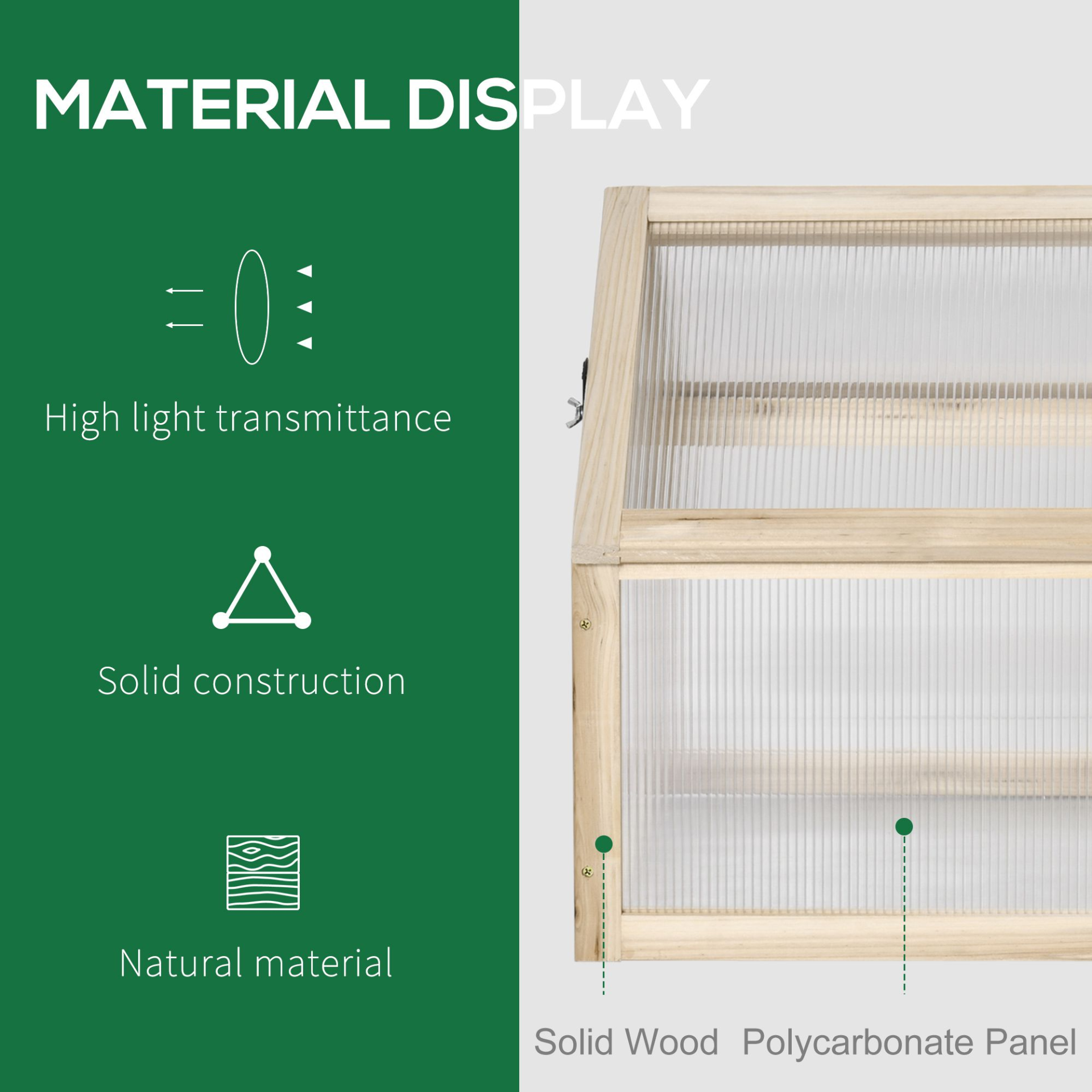 Wooden Polycarbonate Grow House with Openable Top 90 x 52 x 50cm