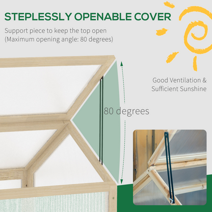 Wooden Polycarbonate Grow House with Openable Top 90 x 52 x 50cm