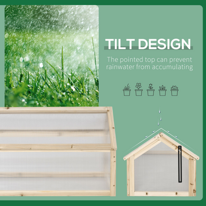 Wooden Polycarbonate Grow House with Openable Top 90 x 52 x 50cm