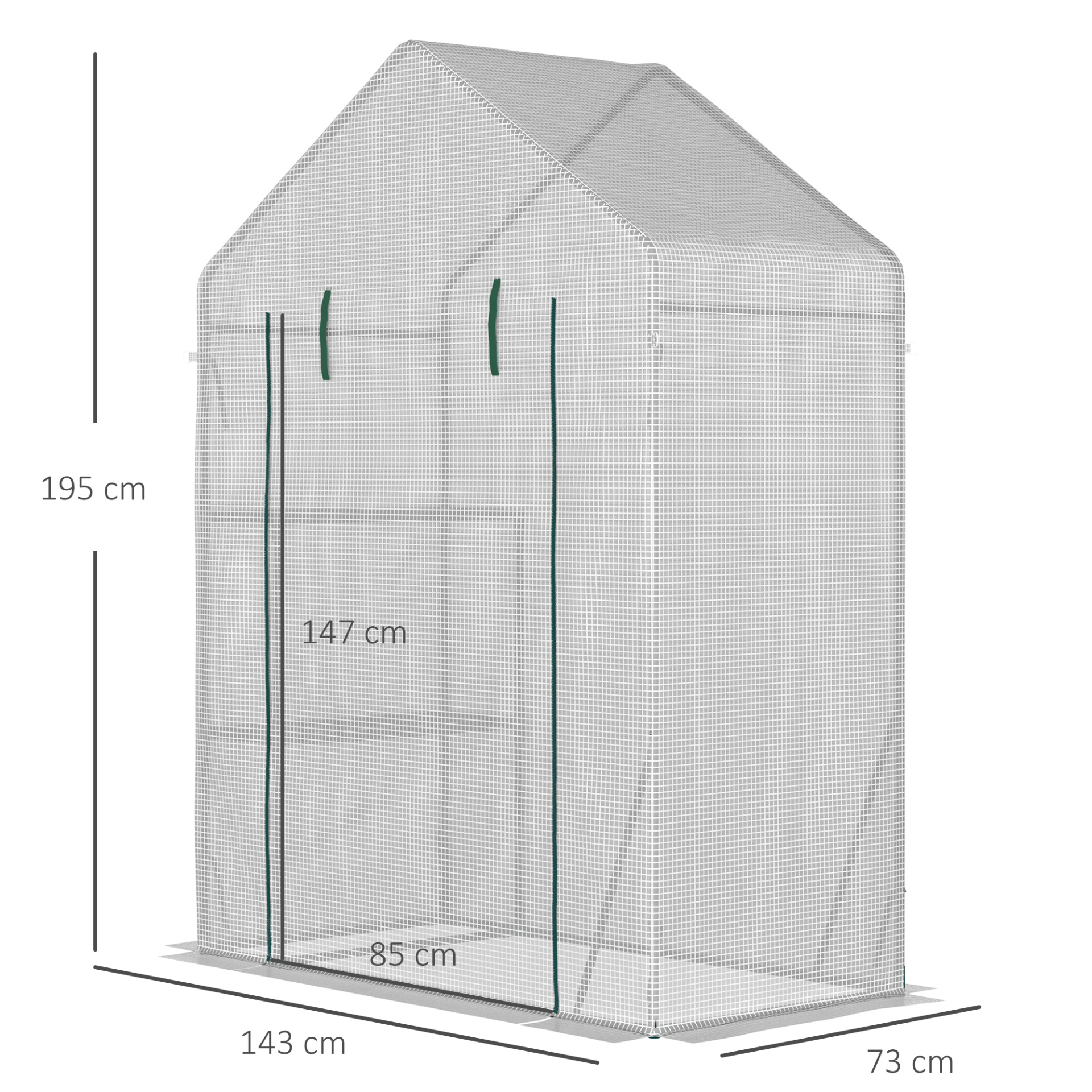 Greenhouse with 2 Tier Shelf 143 x 73 x 195cm