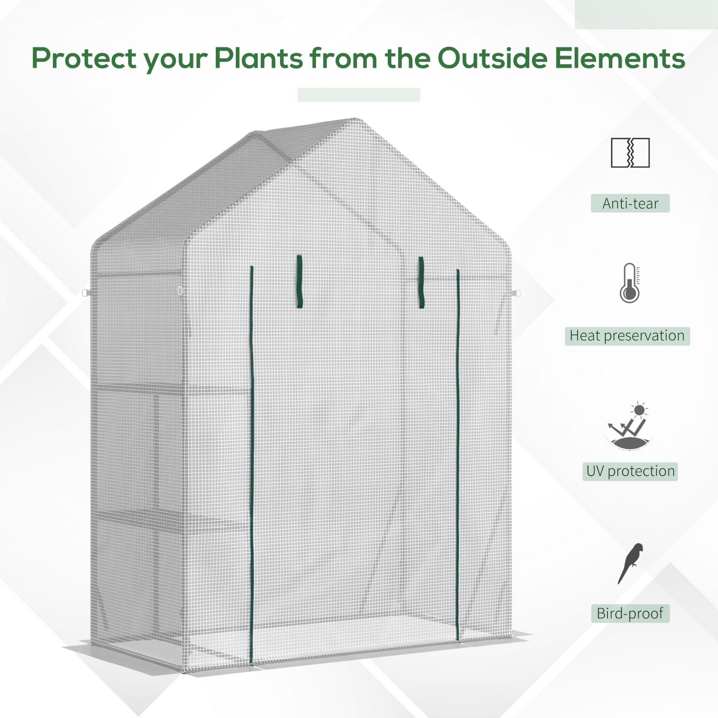 Greenhouse with 2 Tier Shelf 143 x 73 x 195cm