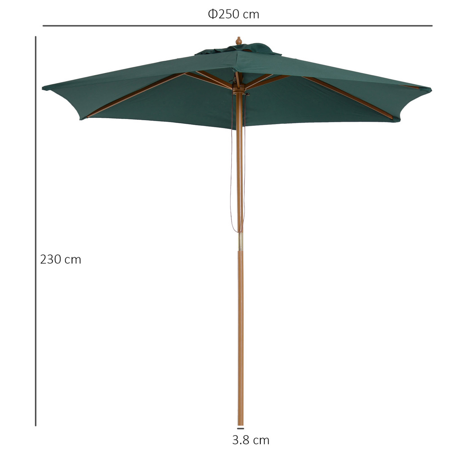 Green 2.5m Wood Garden Parasol