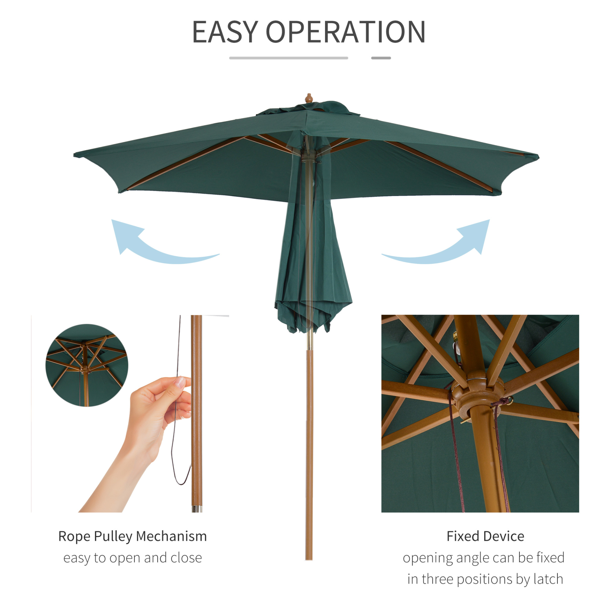 Green 2.5m Wood Garden Parasol