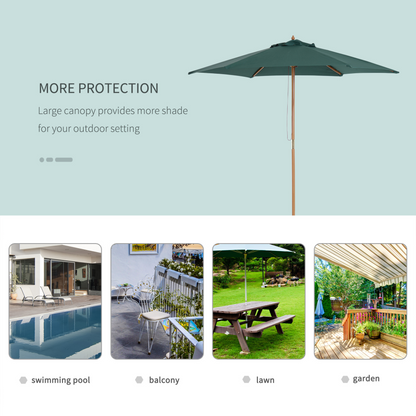 Green 2.5m Wood Garden Parasol