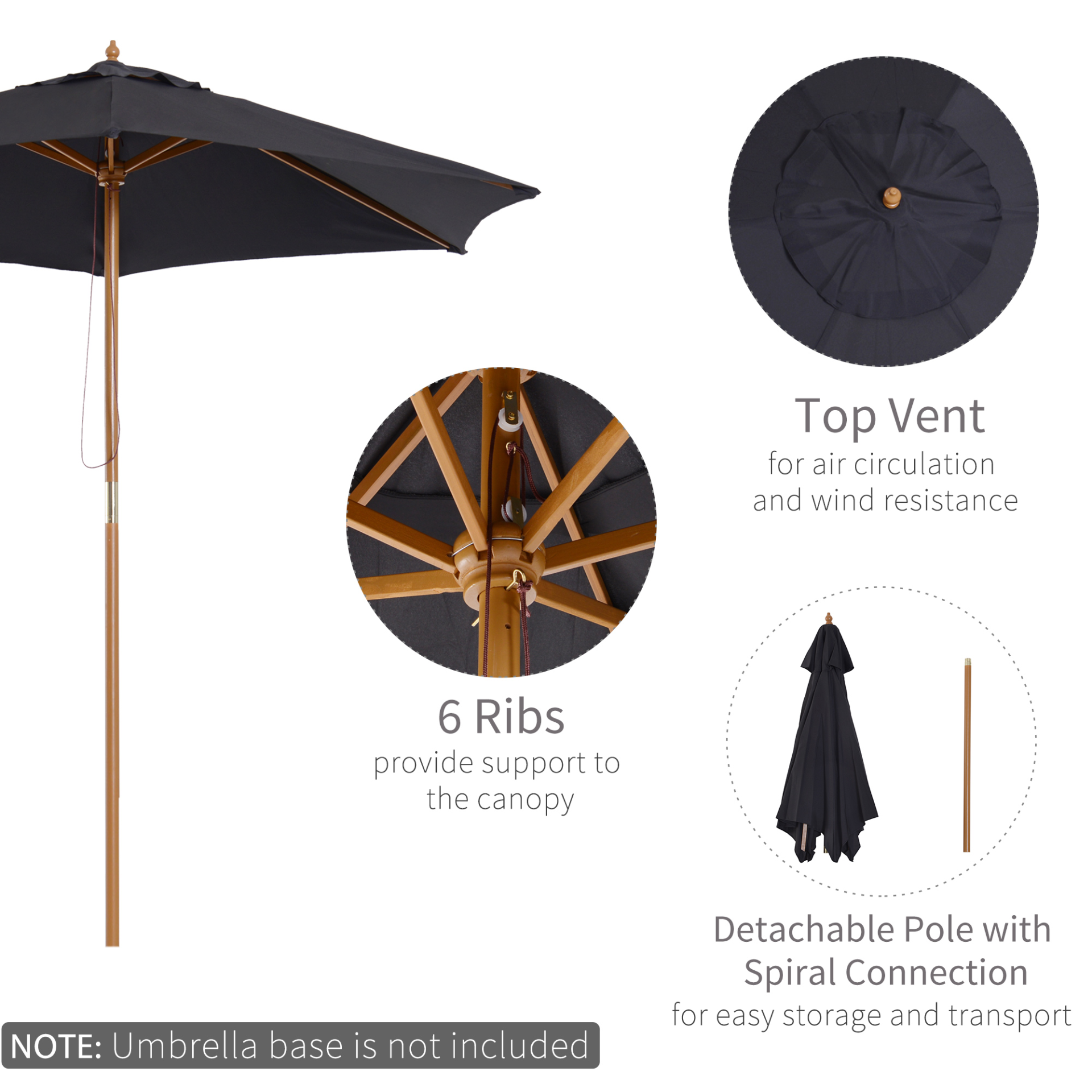 Black Wood Garden Parasol