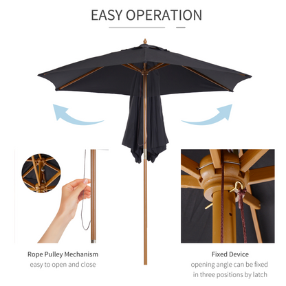 Black Wood Garden Parasol