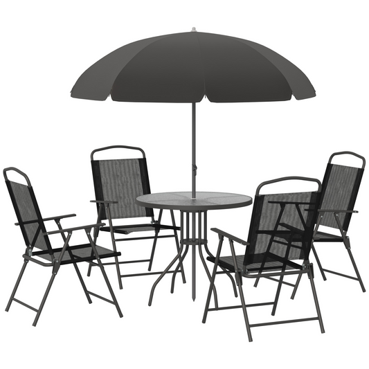 Black 6 Piece Patio Dining Set with Umbrella