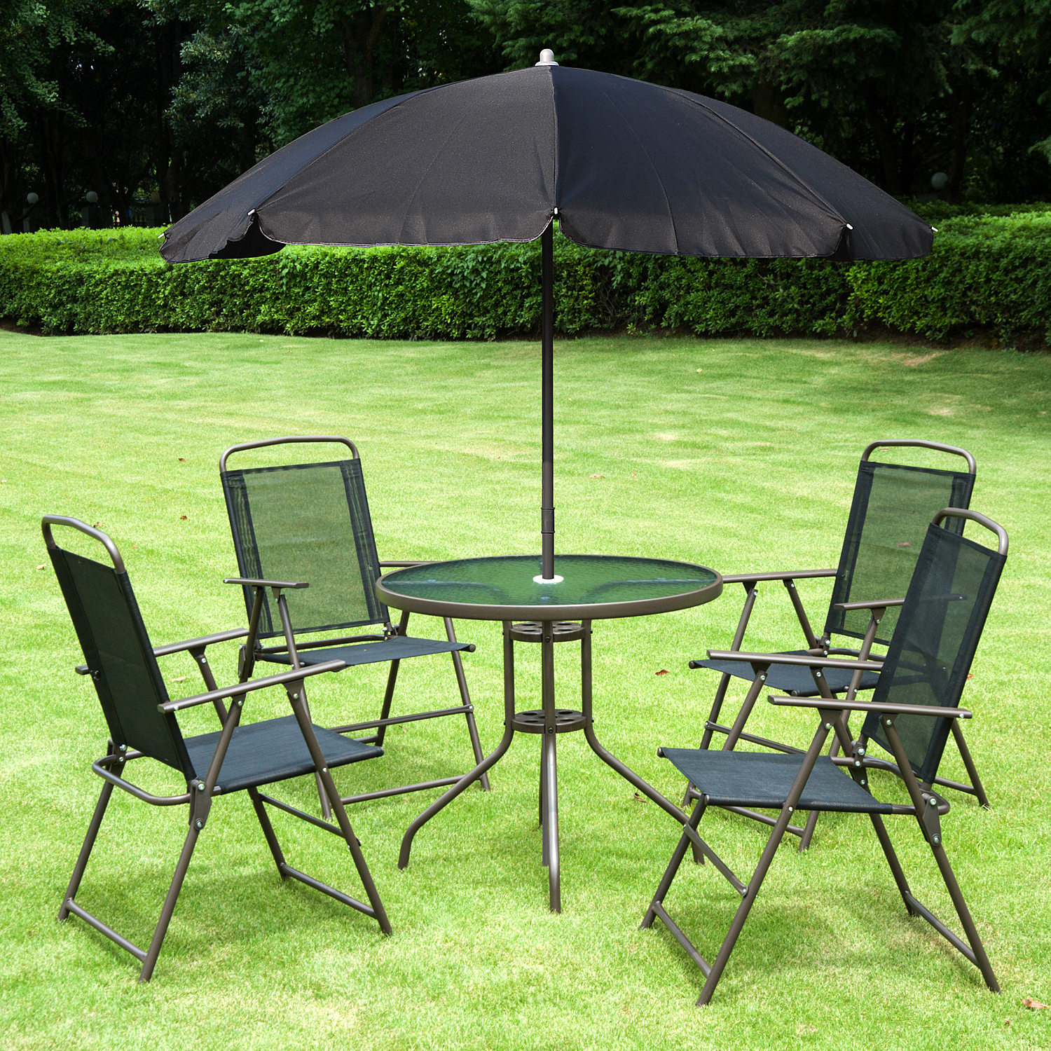 Black 6 Piece Patio Dining Set with Umbrella