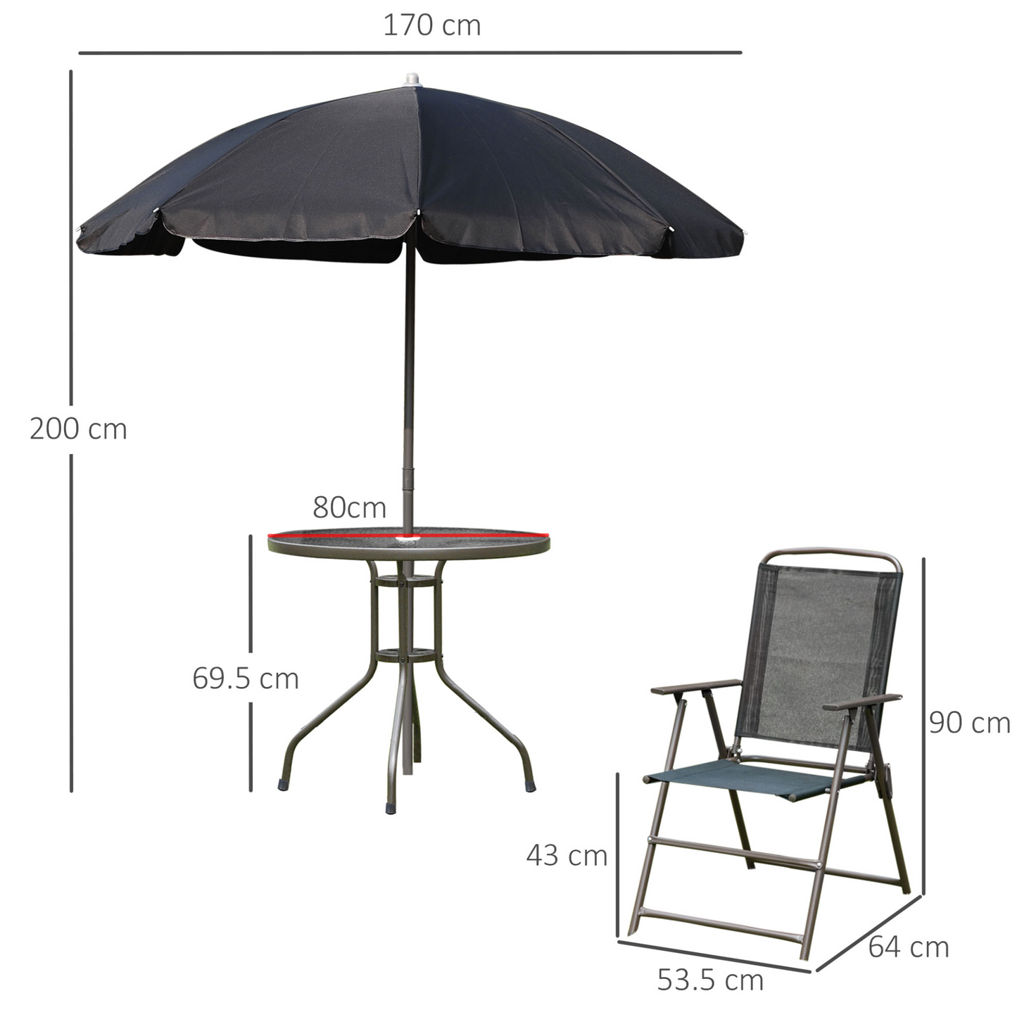 Black 6 Piece Patio Dining Set with Umbrella