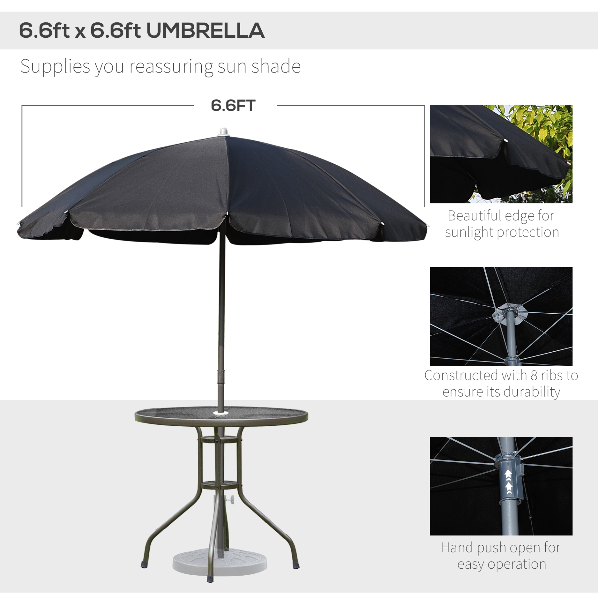 Black 6 Piece Patio Dining Set with Umbrella