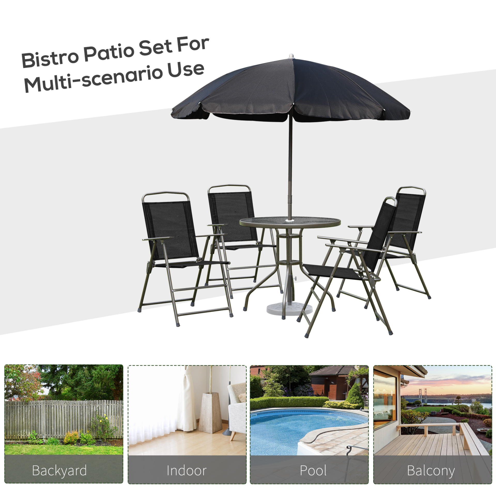 Black 6 Piece Patio Dining Set with Umbrella