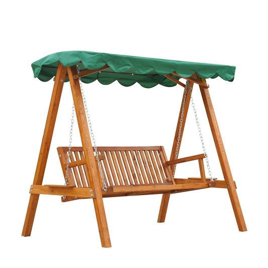 3 Seater Wooden Garden Swing Seat With a Green Roof