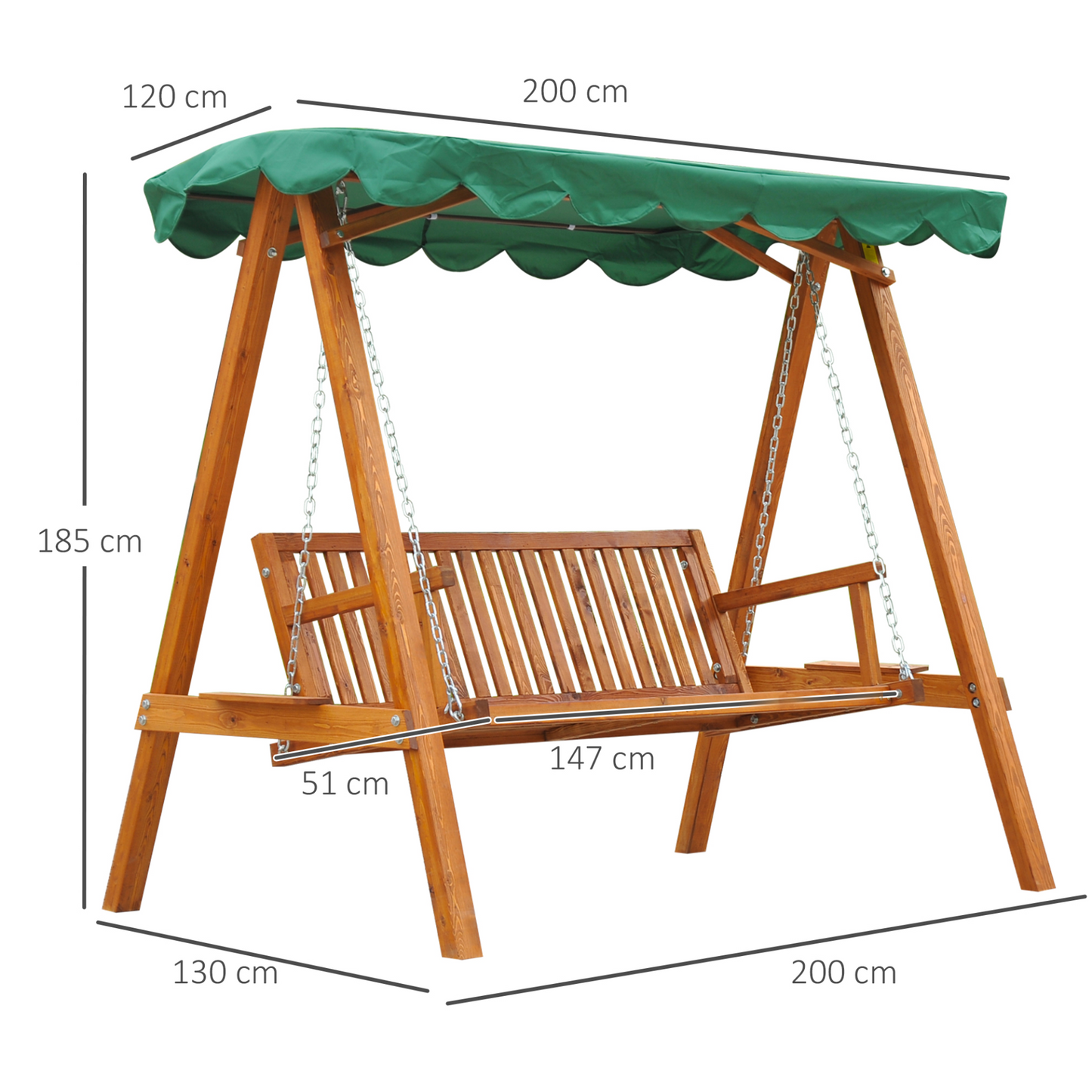 3 Seater Wooden Garden Swing Seat With a Green Roof