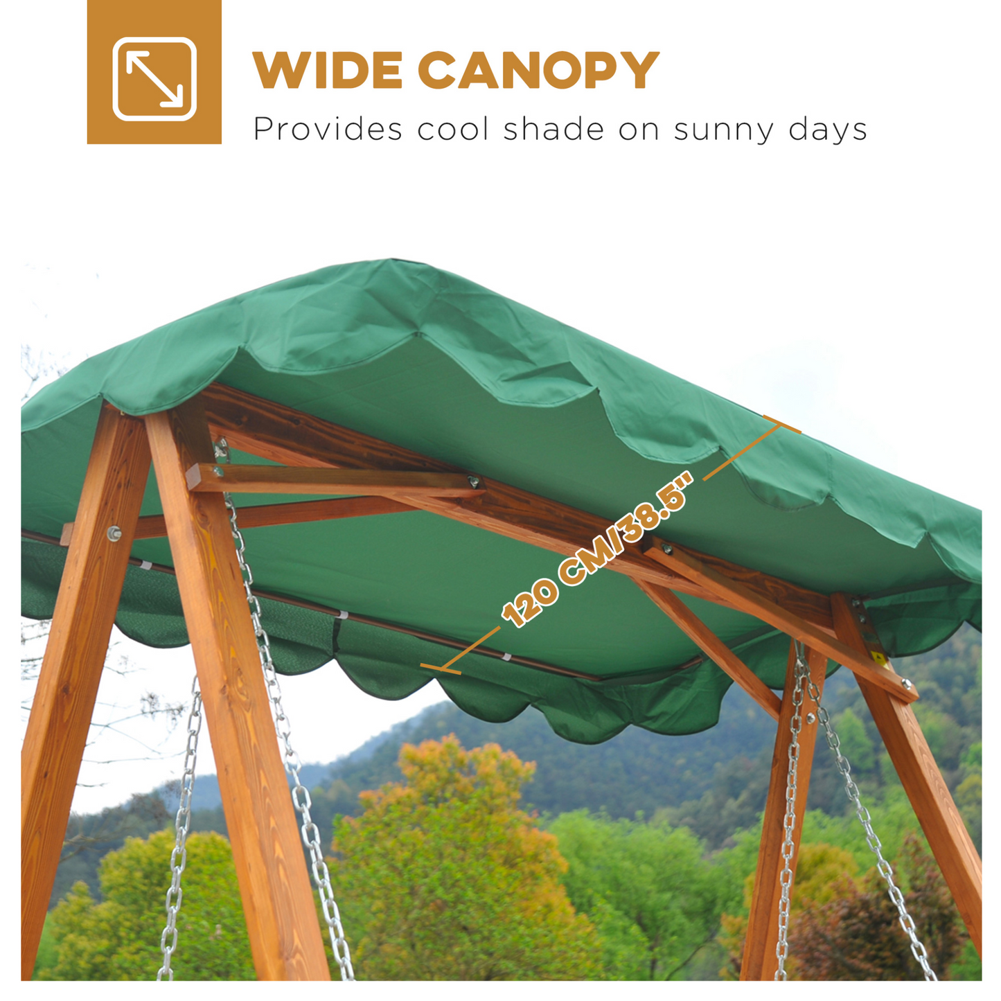 3 Seater Wooden Garden Swing Seat With a Green Roof