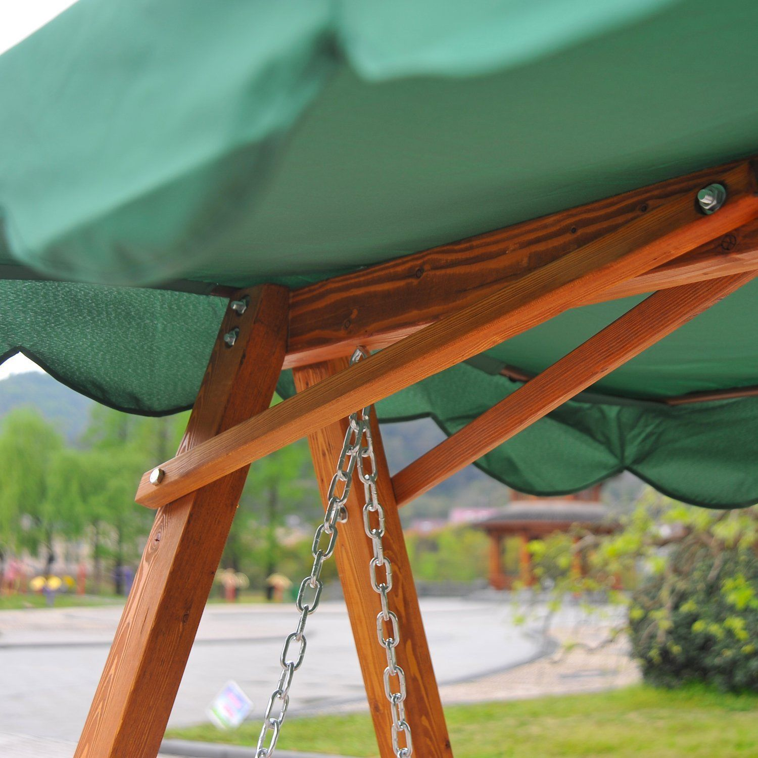 3 Seater Wooden Garden Swing Seat With a Green Roof