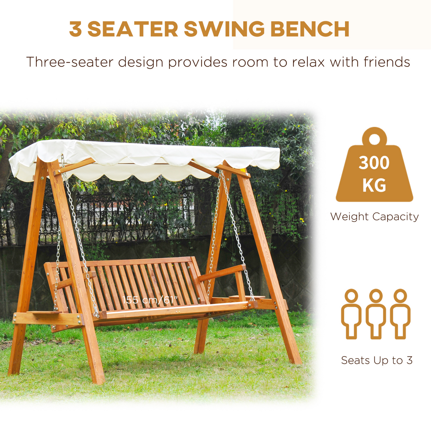 3 Seater Wooden Garden Swing Chair