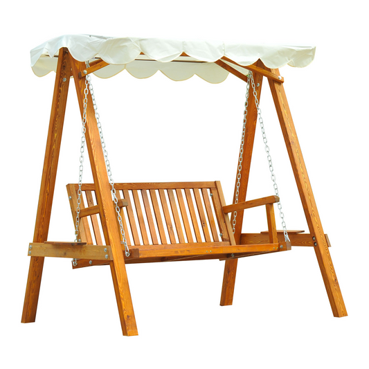 2 Seater Garden Swing Seat With Cream White Roof