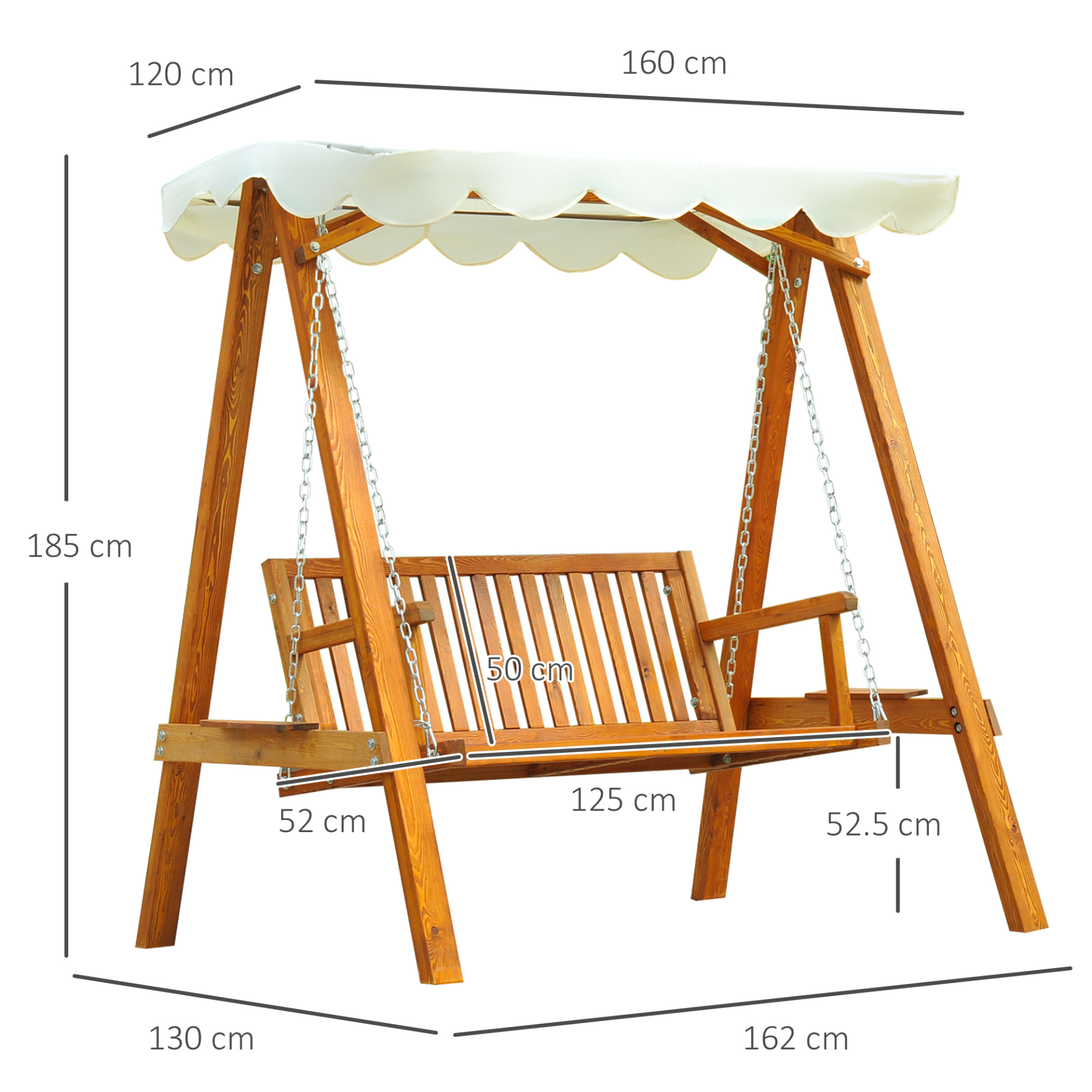 2 Seater Garden Swing Seat With Cream White Roof