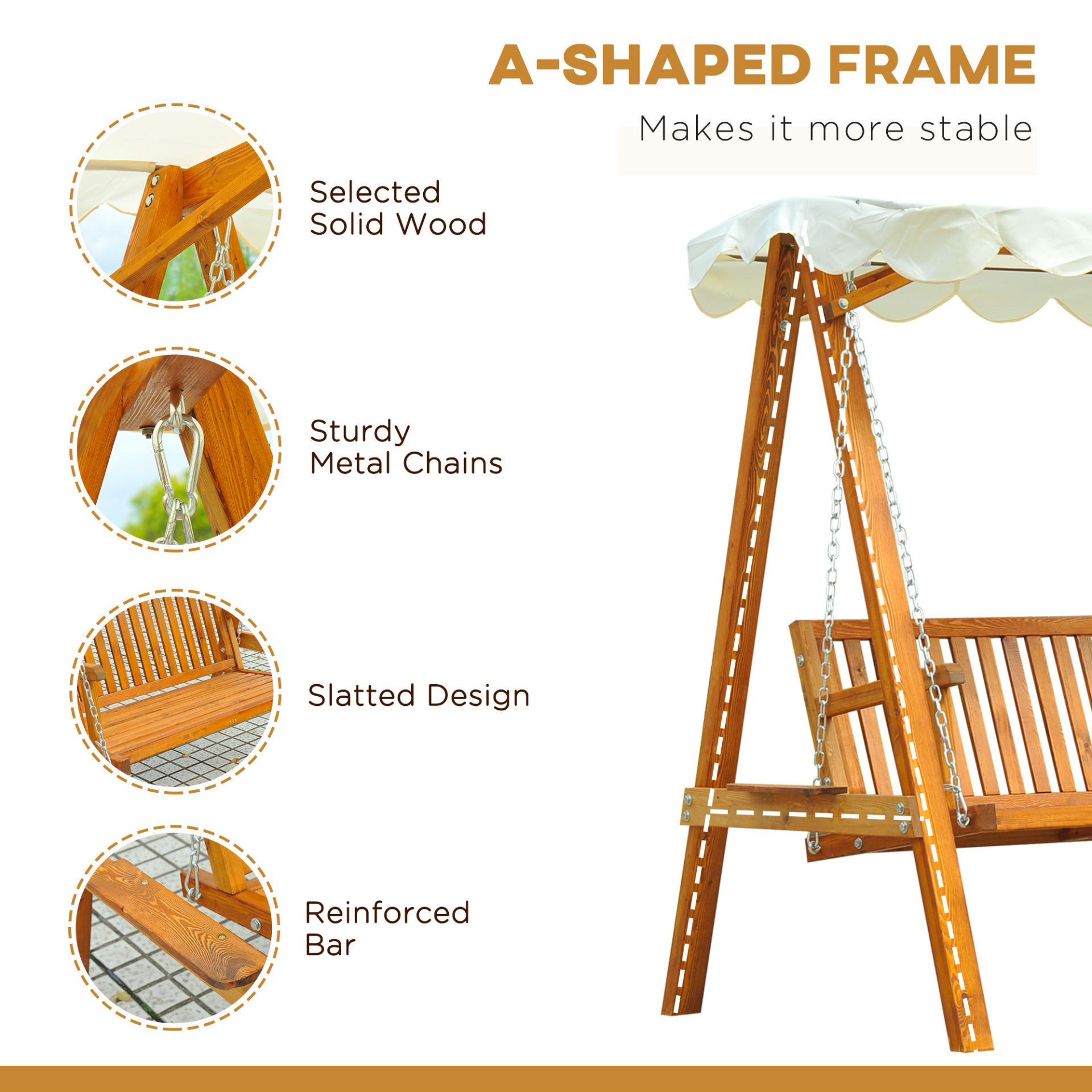 2 Seater Garden Swing Seat With Cream White Roof