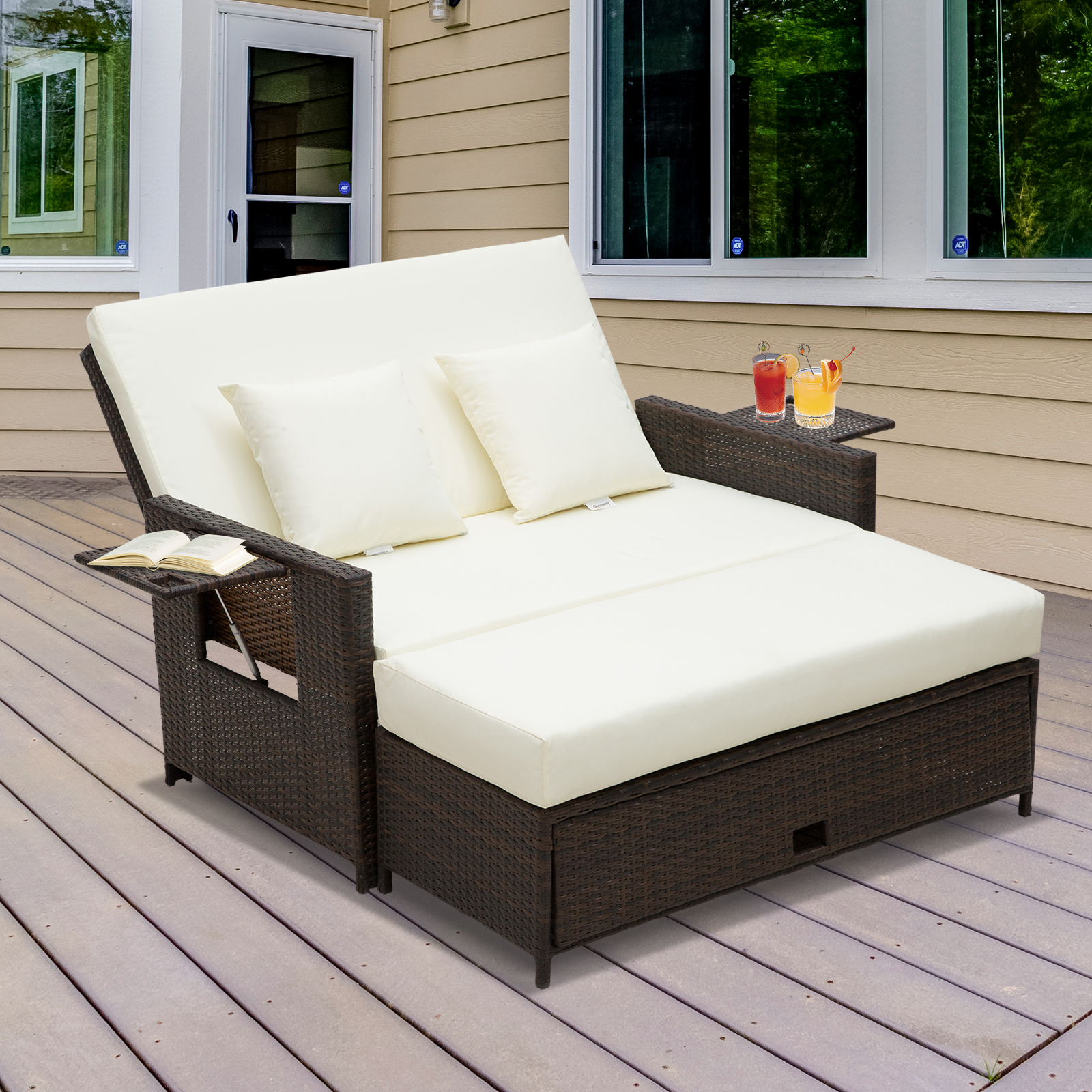  2 Seater Brown Garden Rattan Sun Lounge