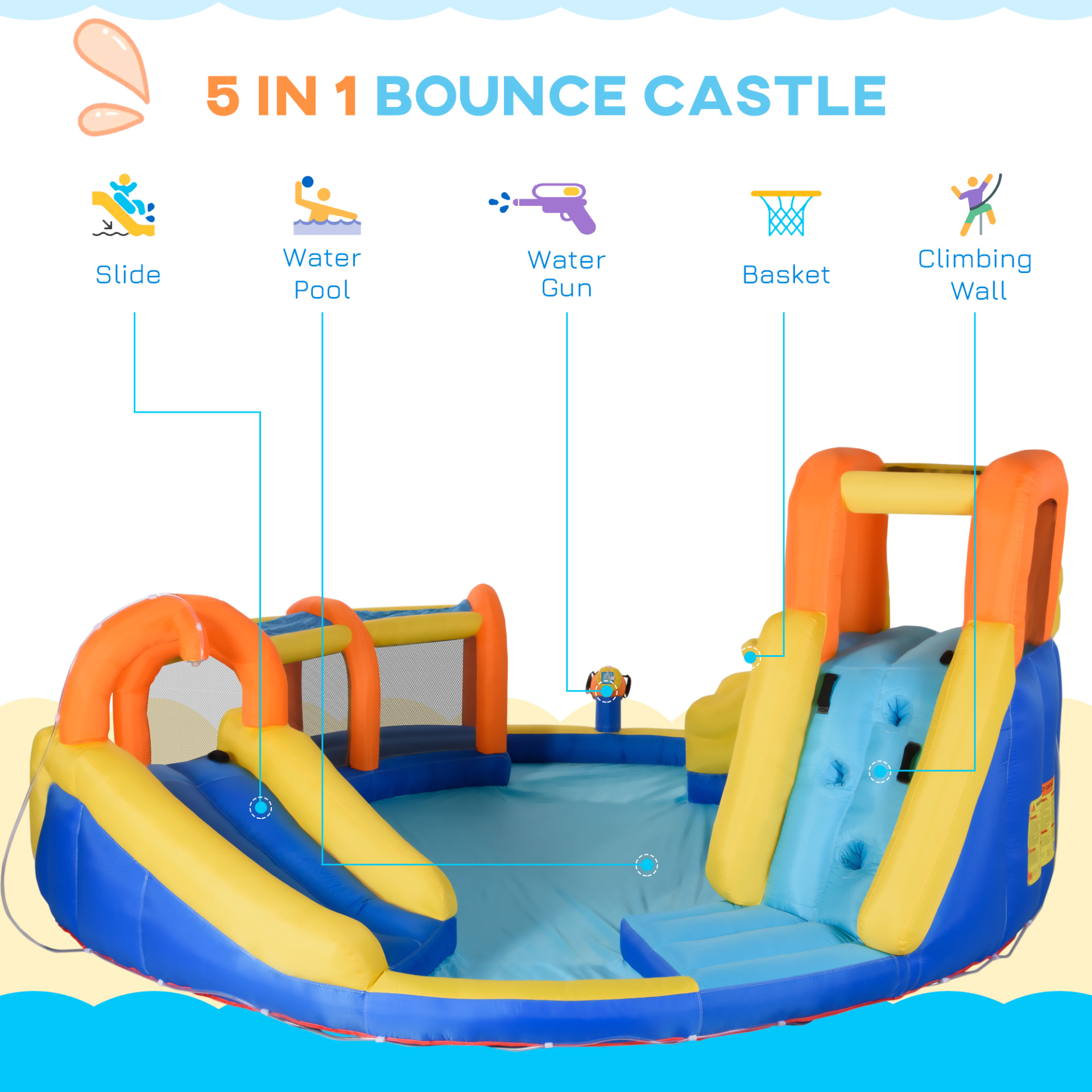 6 in 1 Kids Bouncy Castle 4.35 x 4.35 x 2m