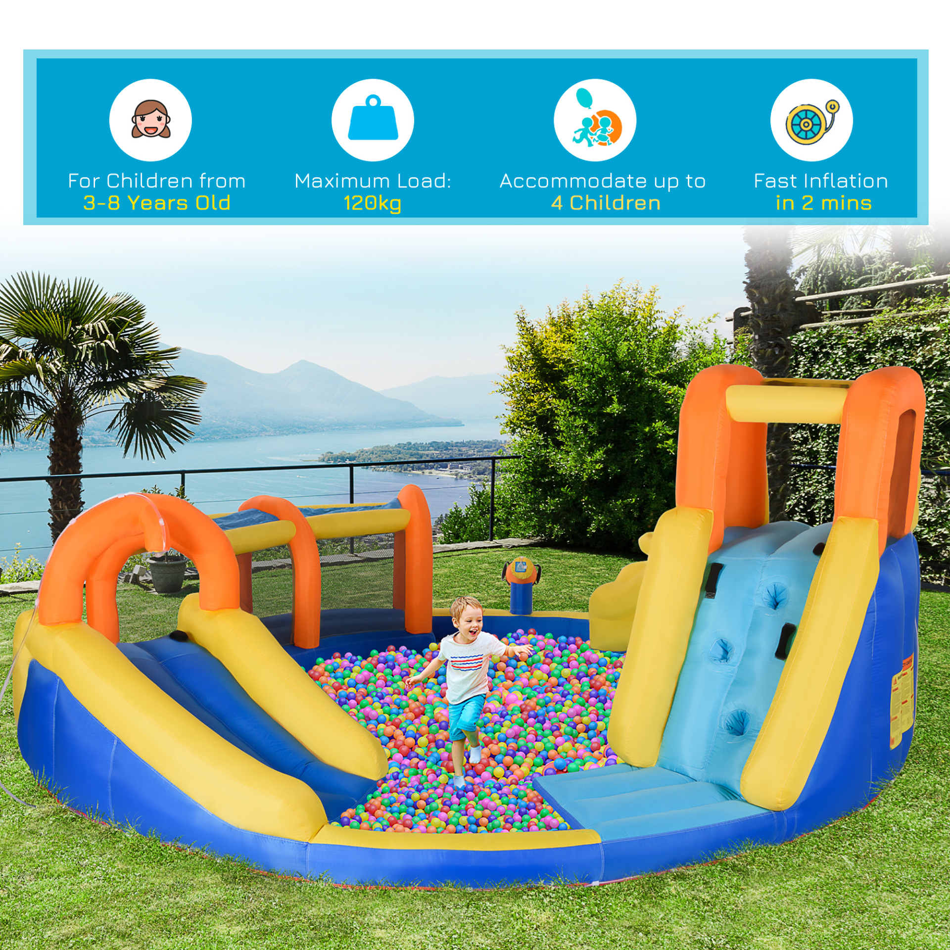 6 in 1 Kids Bouncy Castle 4.35 x 4.35 x 2m