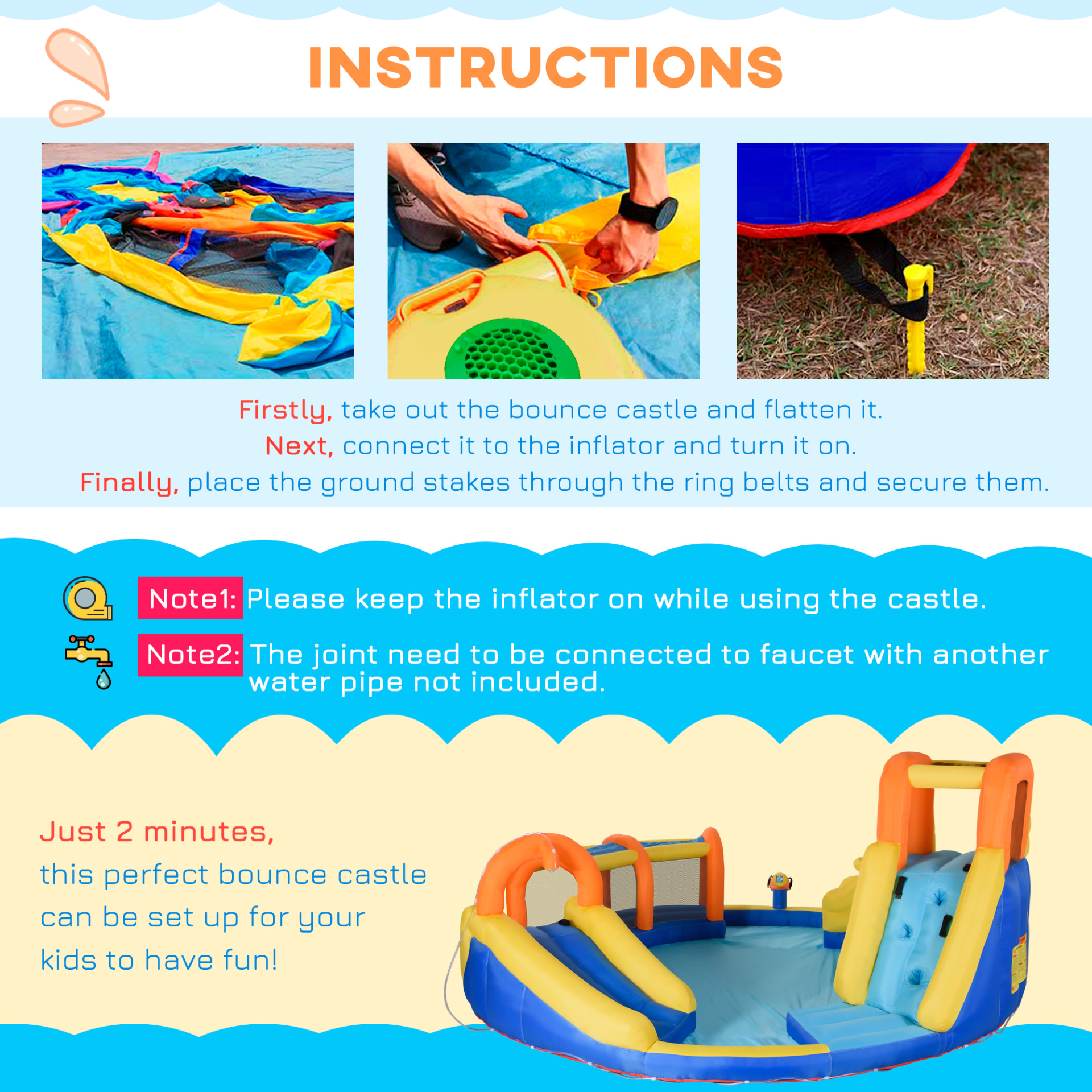 6 in 1 Kids Bouncy Castle 4.35 x 4.35 x 2m