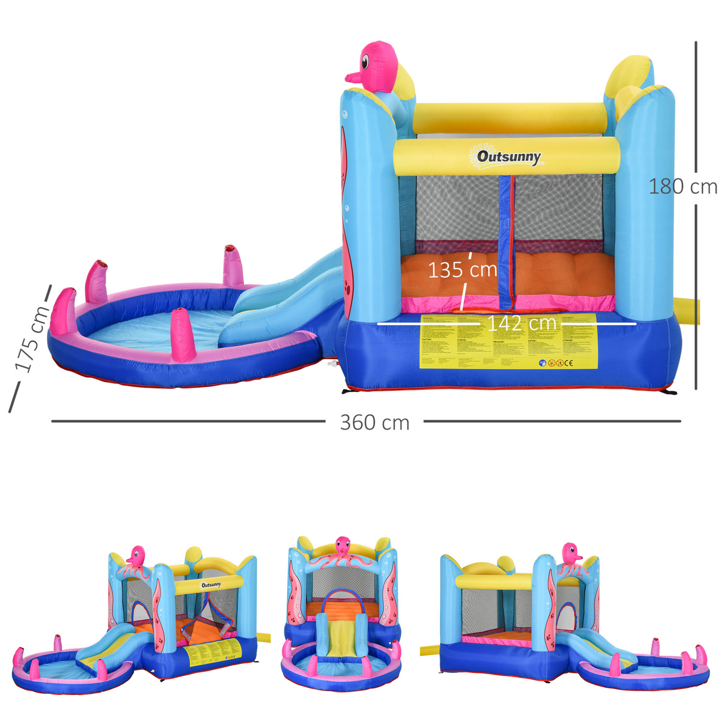 Kids Bounce Castle House Octopus Design 3.6 x 1.75 x 1.8m