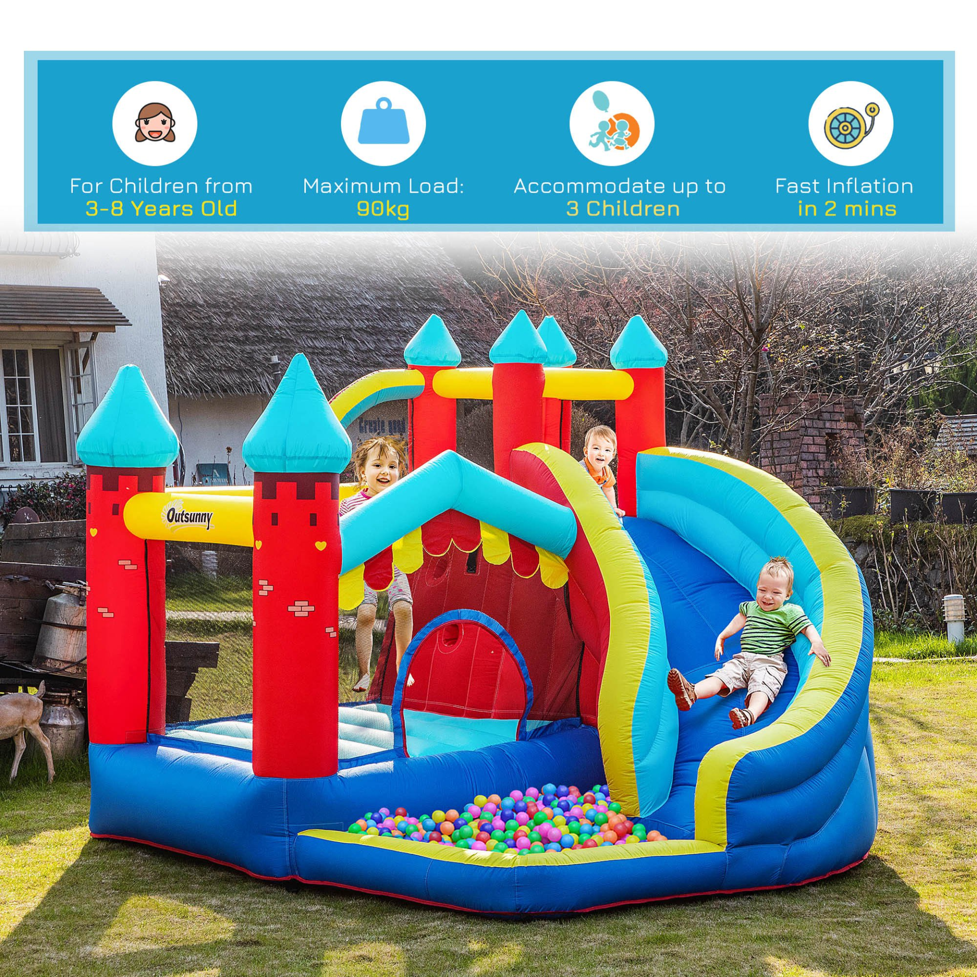 4 in 1 Kids Bouncy Castle with Blower 2.9 x 2.7 x 2.3m